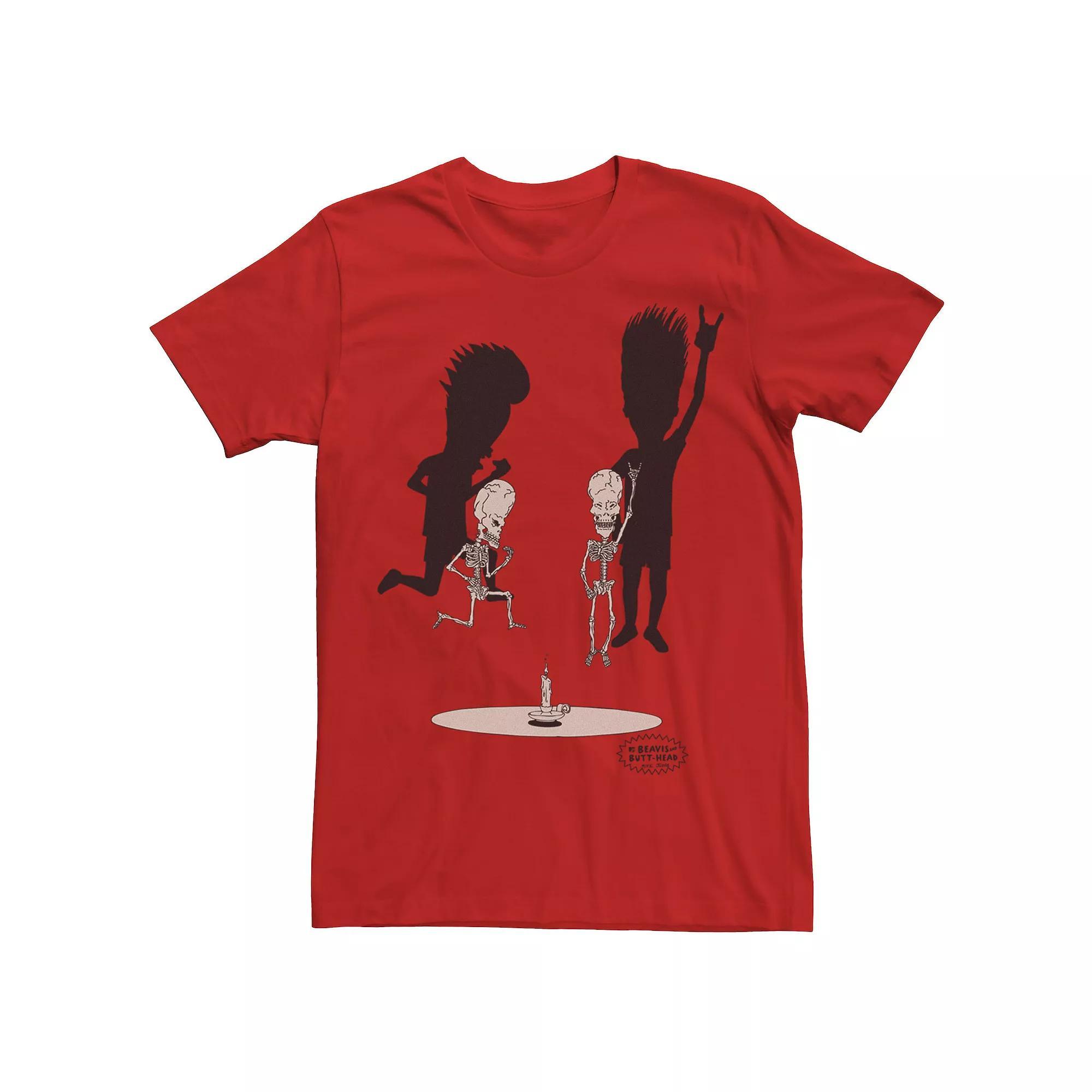 Men's Beavis and Butthead Skeletons Rocking Out Portrait Tee, Size: XXL, Red Grey Product Image