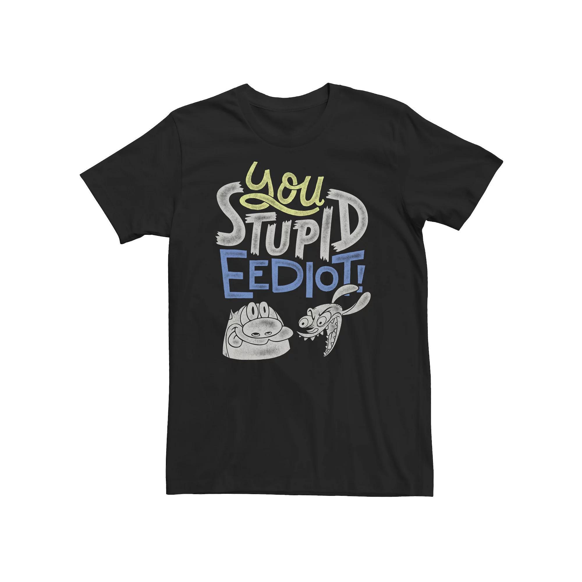 Big & Tall Nickelodeon Ren And Stimpy You Stupid Eediot Text Colors Tee, Men's, Size: 3XL Tall, Black Product Image
