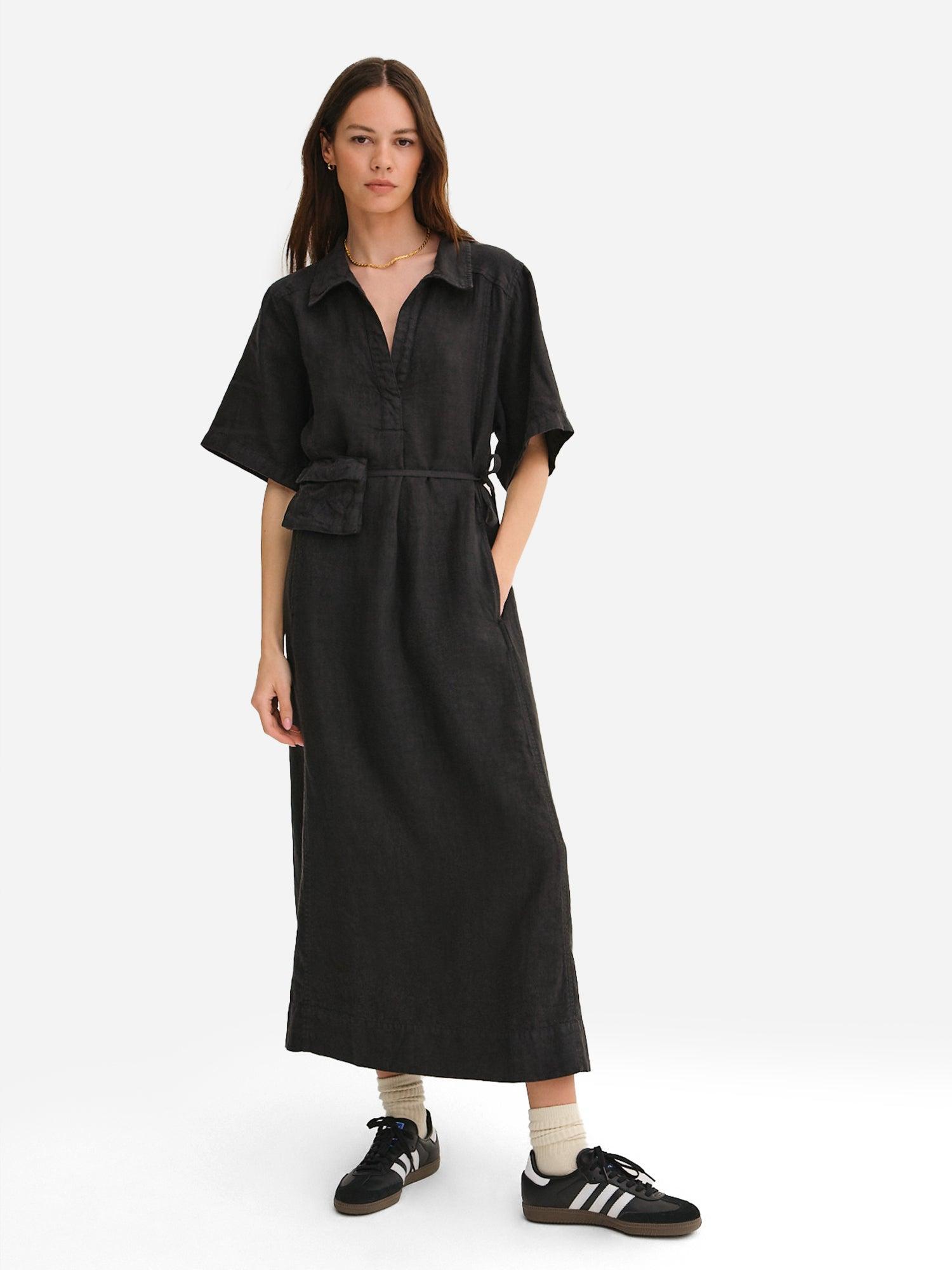 Organic Linen Belt Maxi Dress Female Product Image