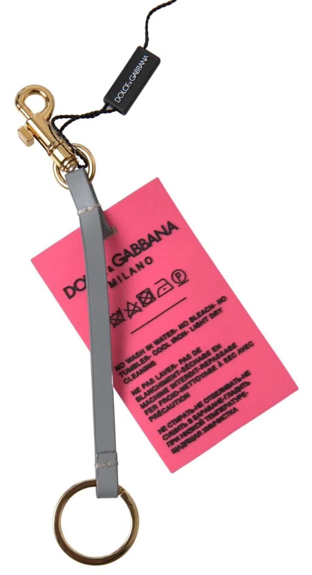 DOLCE & GABBANA Pink Silicone Dg Logo Gold Brass Keyring Women Keychain Product Image