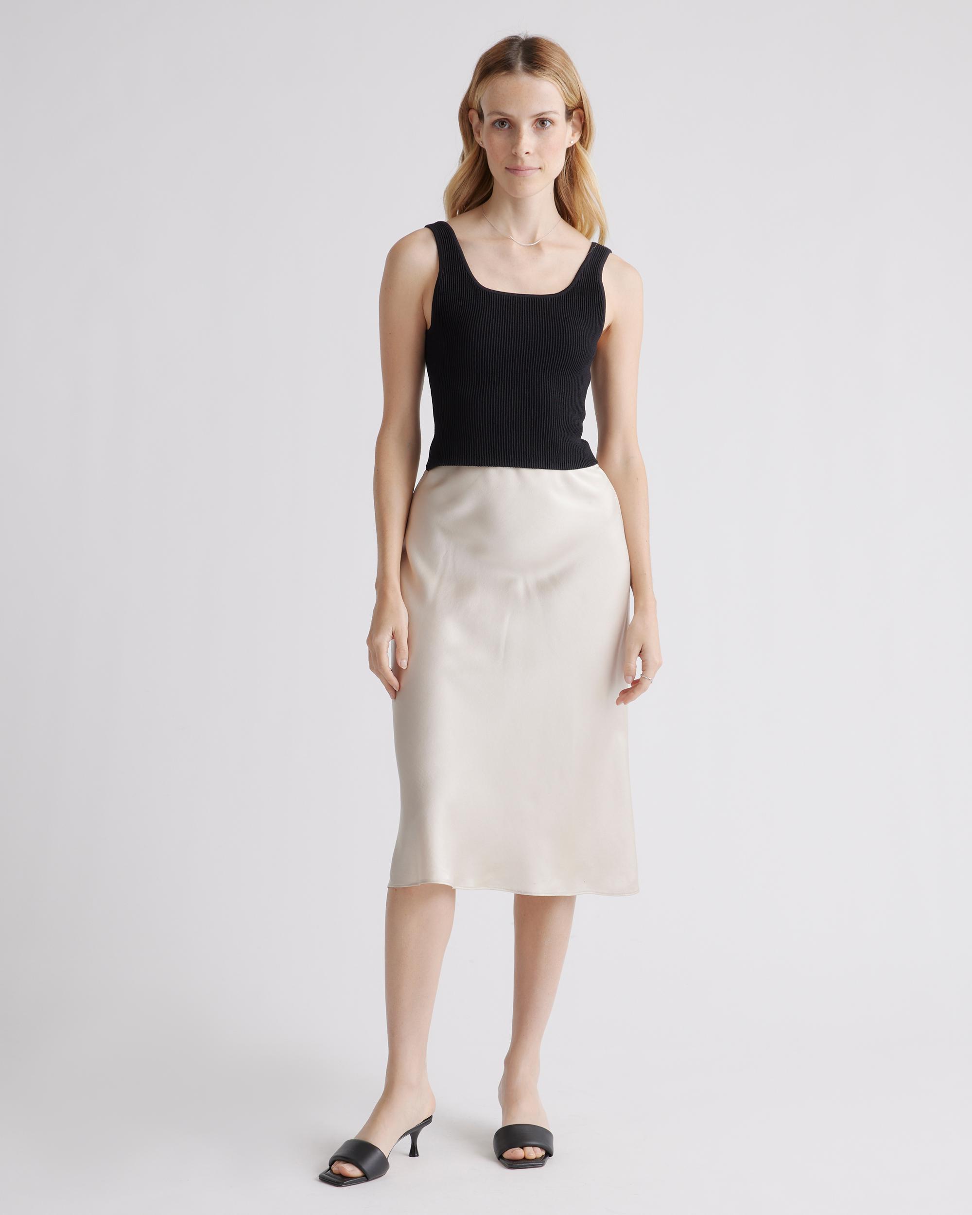 Quince | Women's Cropped Square Neck Ribbed Knit Tank Top Recycled nylon/polyester/spandex Product Image