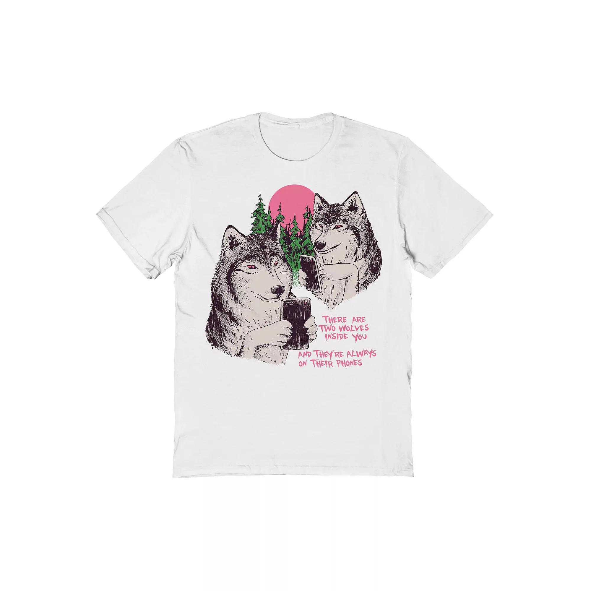 Men's COLAB89 by Threadless Two Wolves On Their Phones Graphic Tee, Size: Large, White Product Image