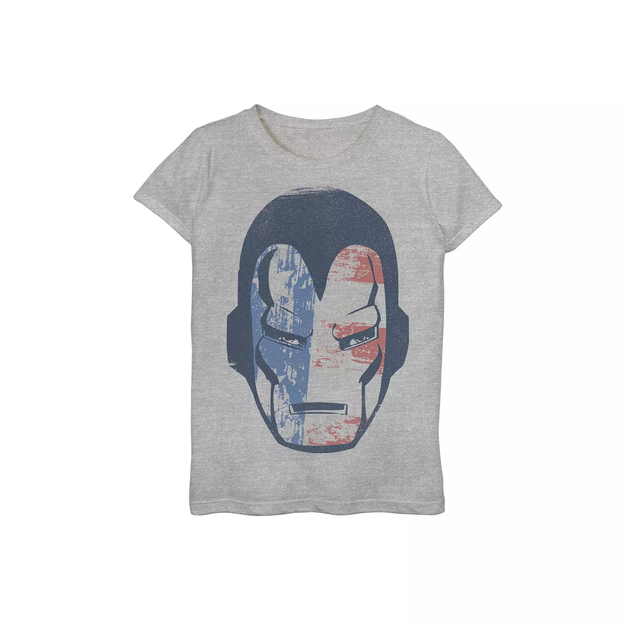 Girls 7-16 Marvel Iron Man American Flag Face Vintage Graphic Tee, Girl's, Size: Small, Athletic Grey Product Image
