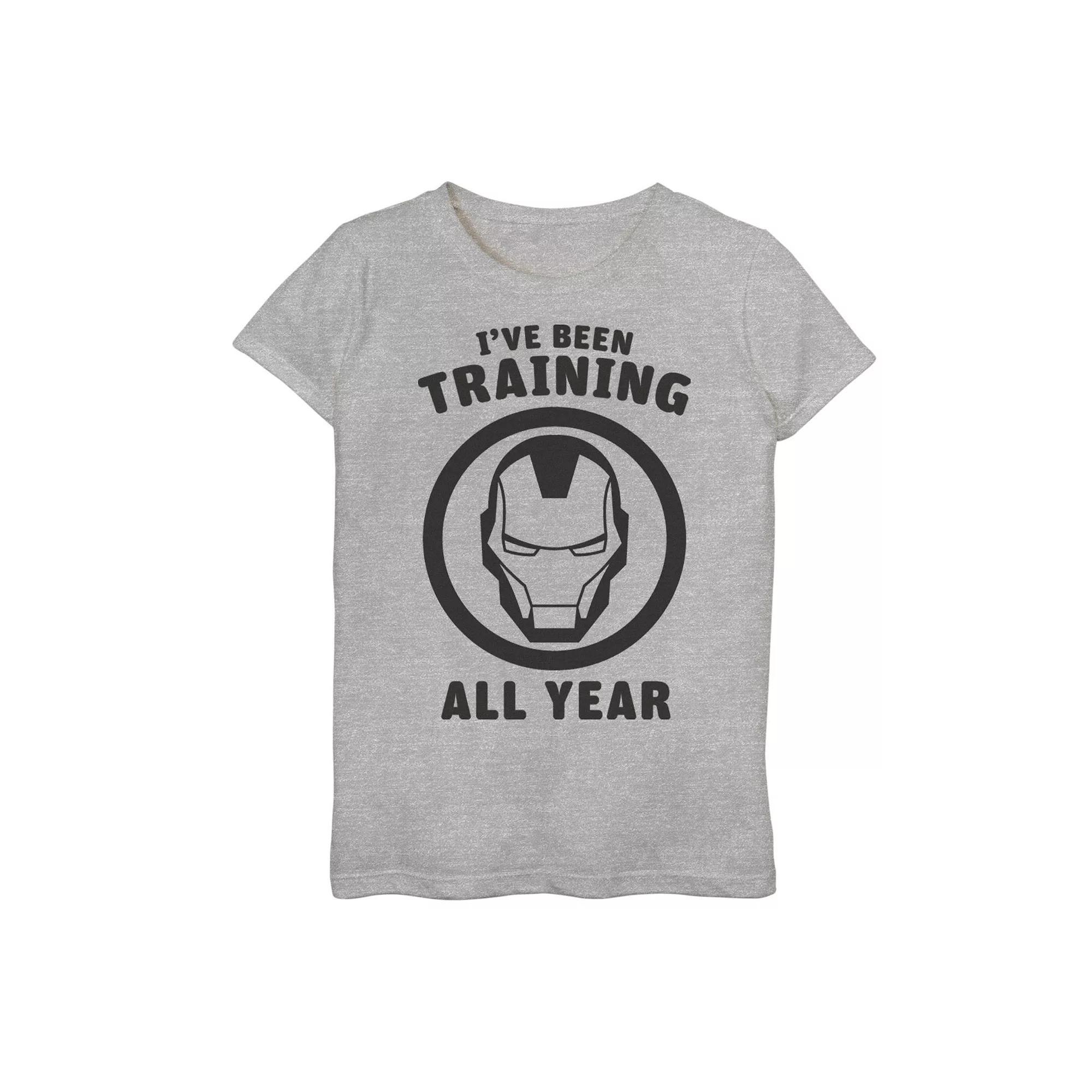 Girls 7-16 Marvel Avengers Iron Man I've Been Training All Year Logo Graphic Tee, Girl's, Size: Medium, Athletic Grey Product Image