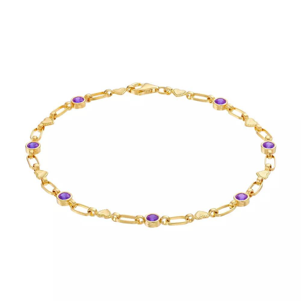 Kristen Kesho Sterling Silver Lab-Created Sapphire Heart Link Bracelet, Women's, Size: 7.5", Gold Tone Product Image