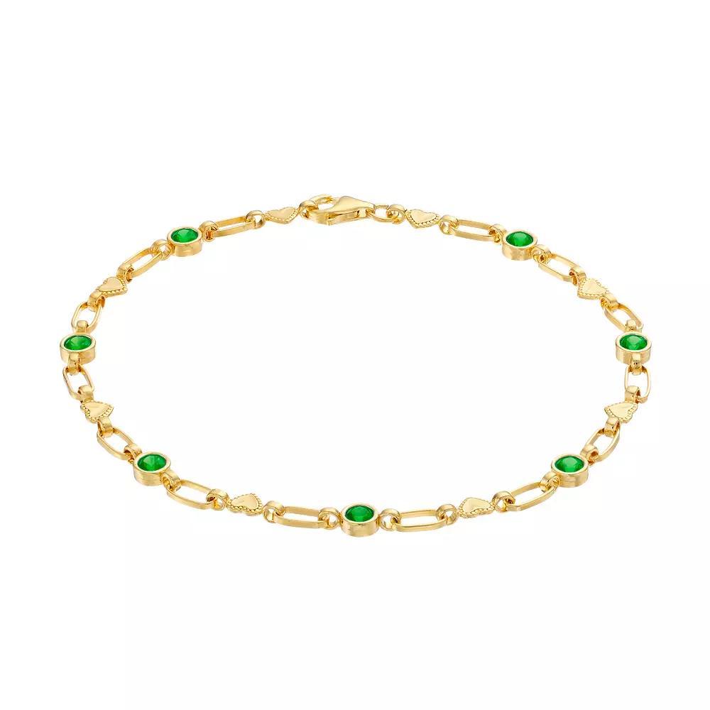 Kristen Kesho Sterling Silver Lab-Created Sapphire Heart Link Bracelet, Women's, Size: 7.5", Gold Tone Product Image