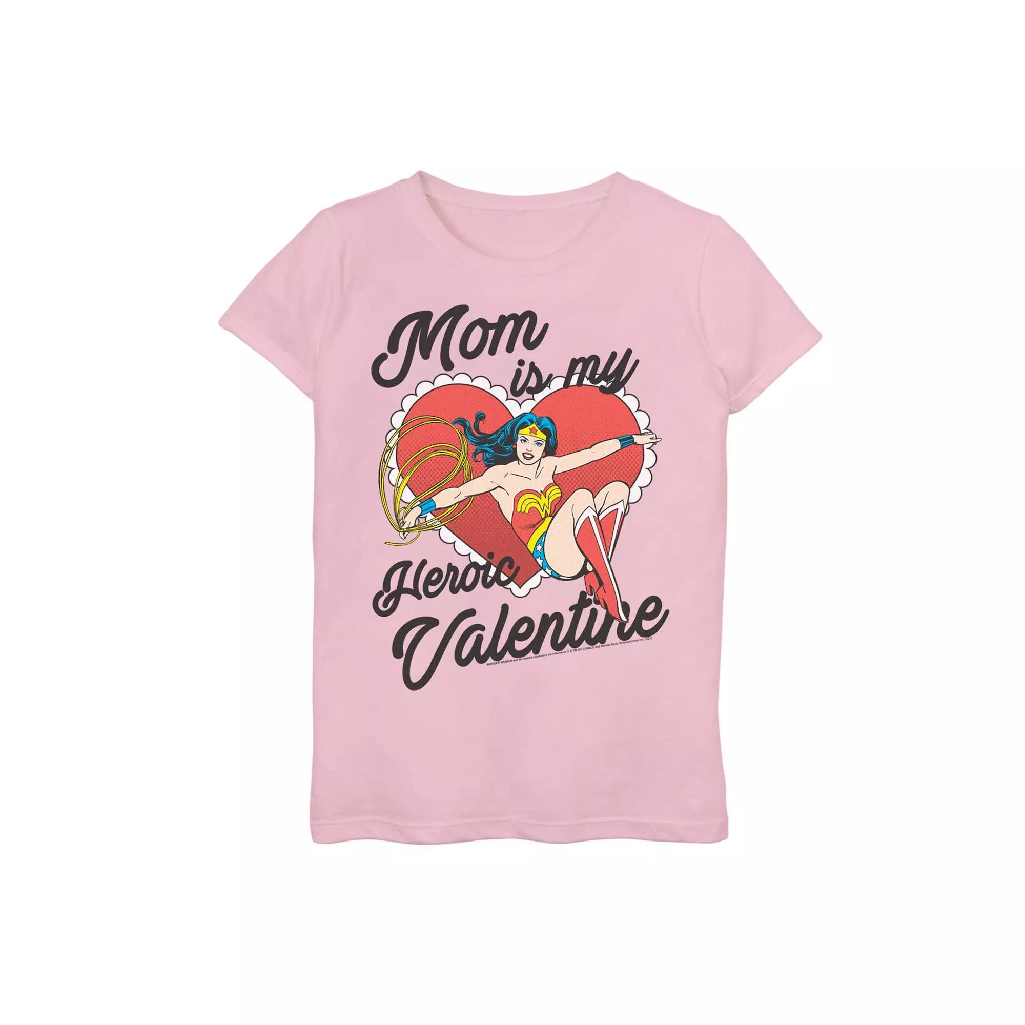 Girls 7-16 DC Comics Valentine's Day Wonder Woman Mom Is My Valentine Graphic Tee, Girl's, Size: XL, Pink Product Image