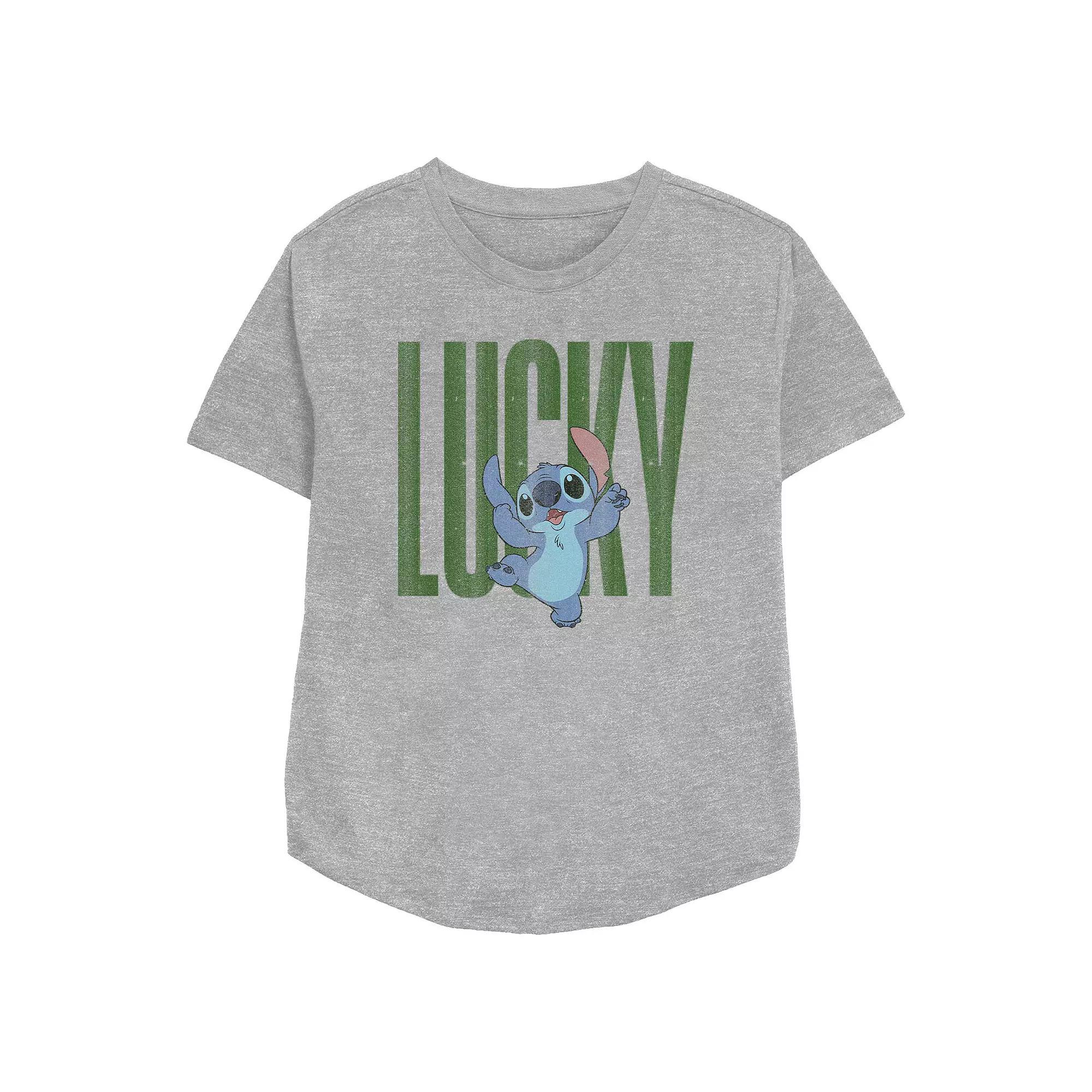 Disney's Lilo & Stitch Lucky Stitch Women's Relaxed Fit Graphic Tee, Size: XXL, Athletic Grey Product Image