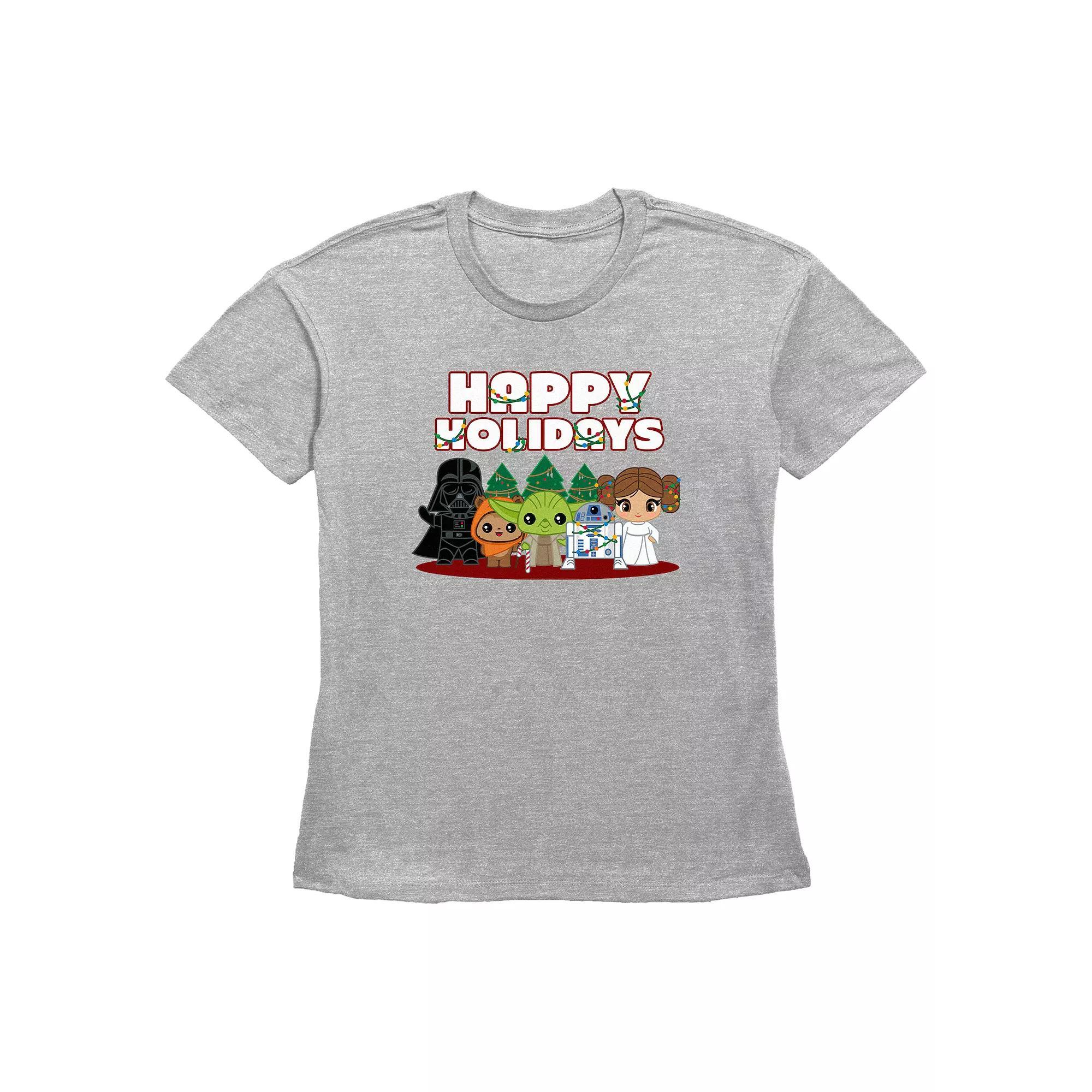Women's Star Wars Characters Happy Holidays Graphic Tee, Size: Medium, Grey Gray Product Image