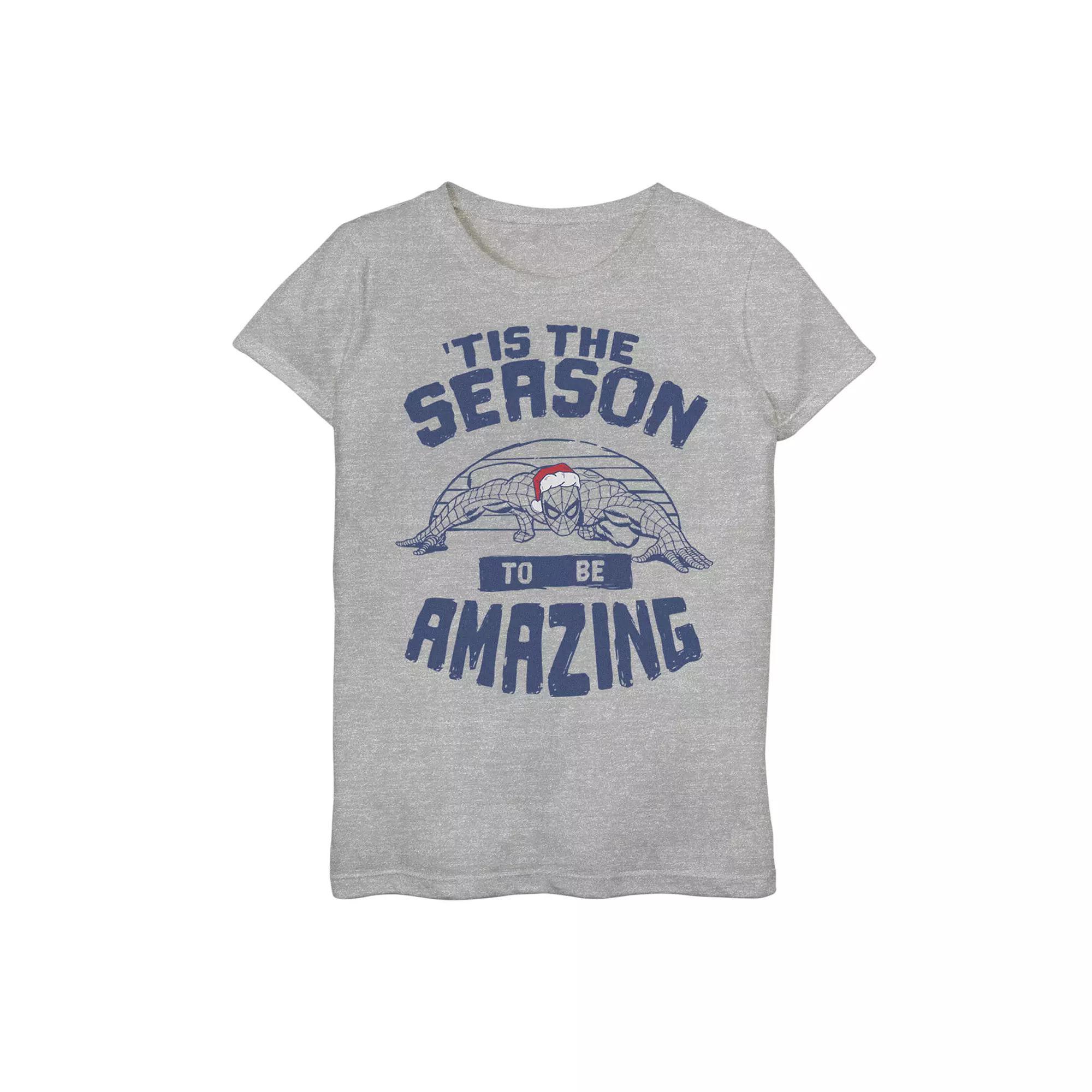Girls 7-16 Marvel Spider-Man 'Tis The Season To Be Amazing Christmas Graphic Tee, Girl's, Size: XL, Athletic Grey Product Image