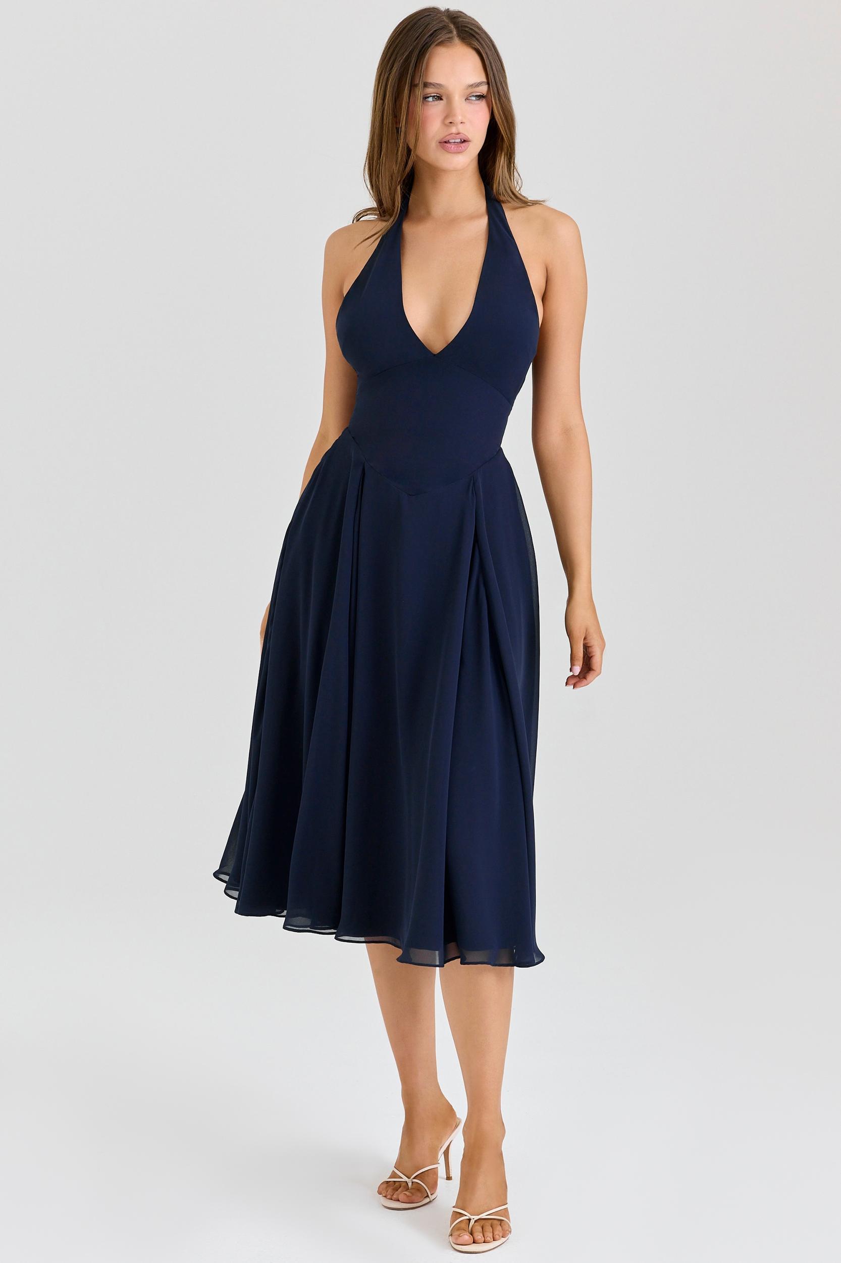 Solada  navy georgette halter sundress Product Image