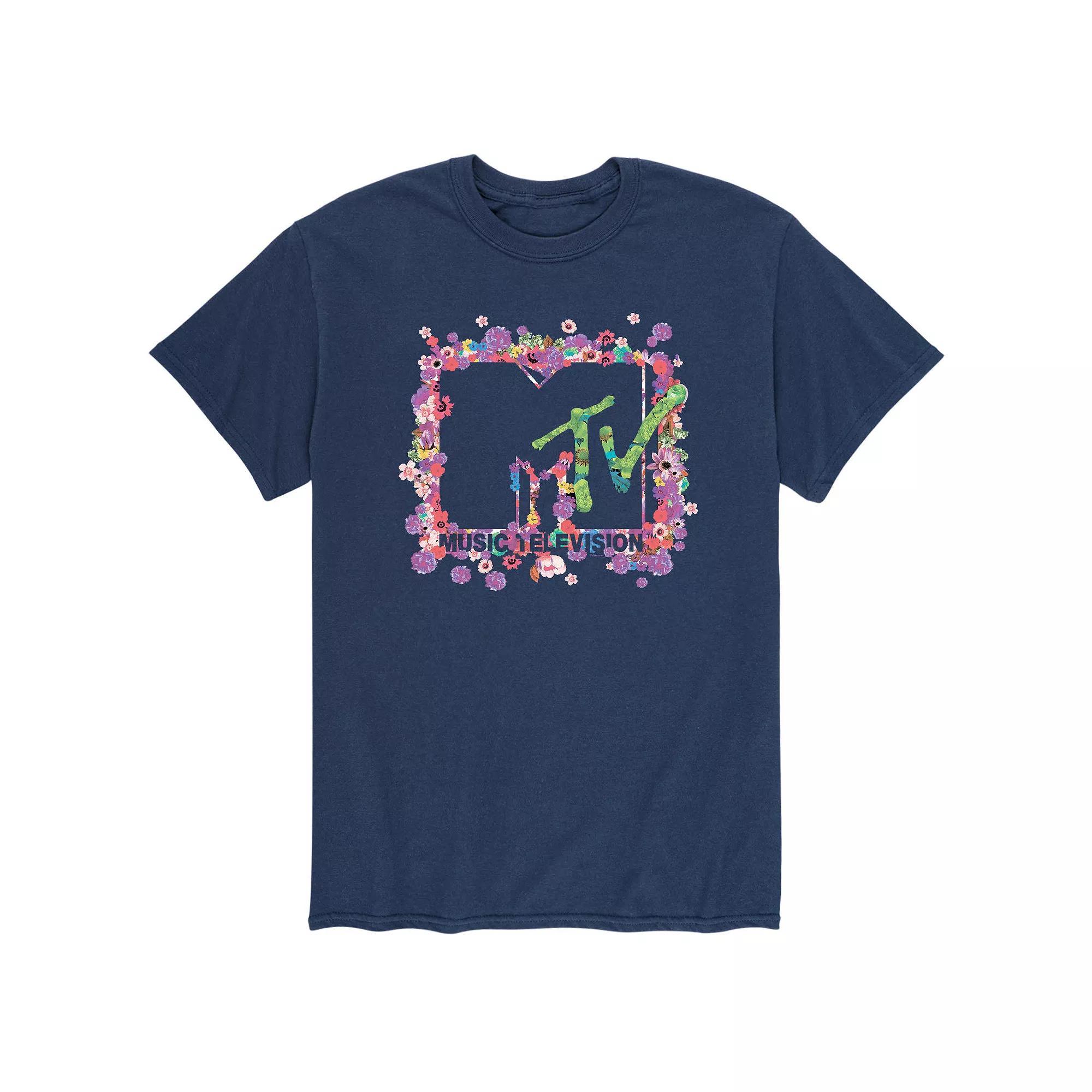 Men's MTV Floral Logo Tee, Size: XXL, Blue Product Image