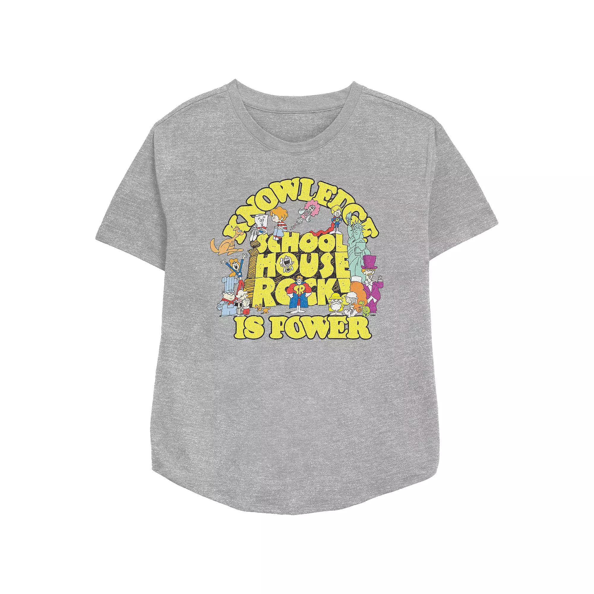 Disney's Schoolhouse Rock! Knowledge Is Power Women's Relaxed Fit Graphic Tee, Size: Small, Athletic Grey Product Image
