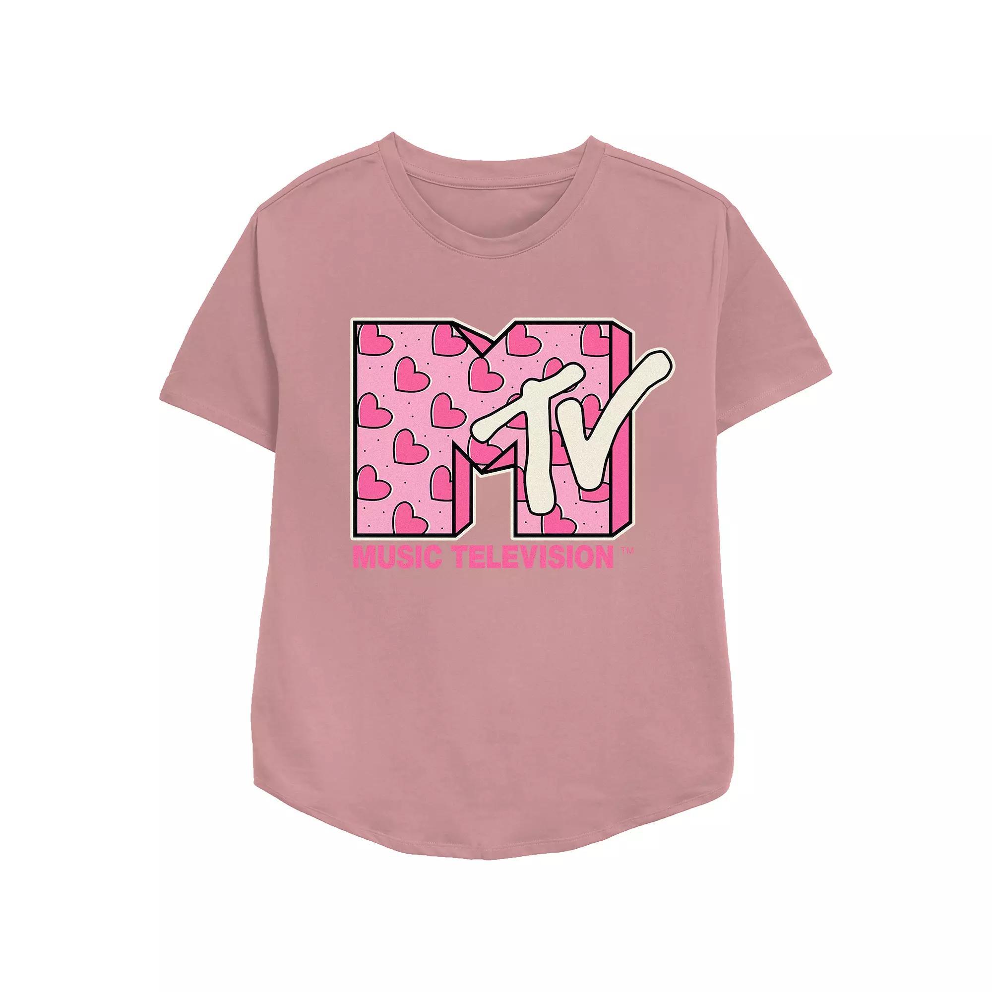 Women's MTV Heart Print Logo Graphic Tee, Girl's, Size: XL, Pink Product Image
