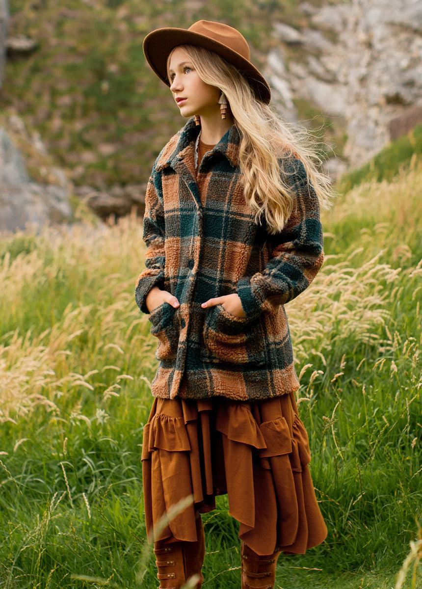 Gertrude Coat in Camel Plaid Girls Product Image