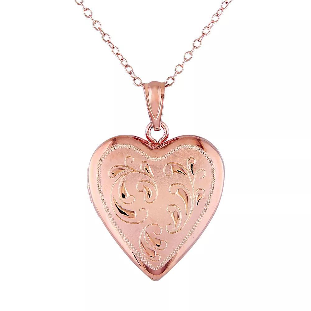 Stella Grace Pink Rhodium-Plated Sterling Silver Filigree Heart Locket Necklace, Women's, Size: 18" Product Image