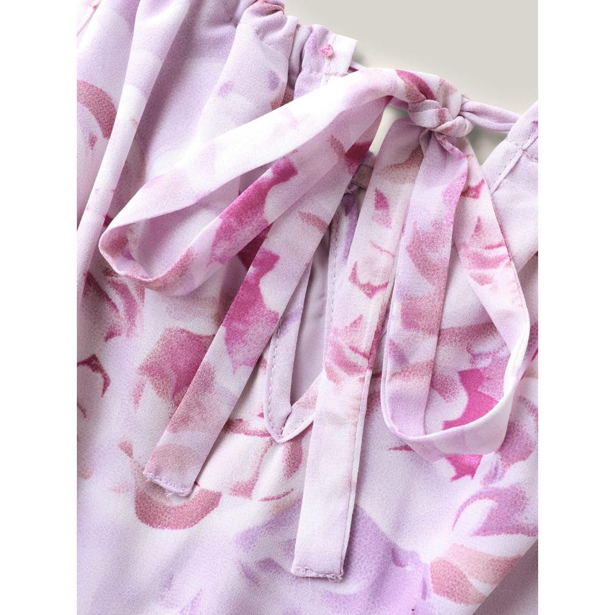 Plus Size Floral Print Halter Neck Stretchy Midi Dress Lavender Women Halter neck Sleeveless Curvy BloomChic 14-16/1X Product Image