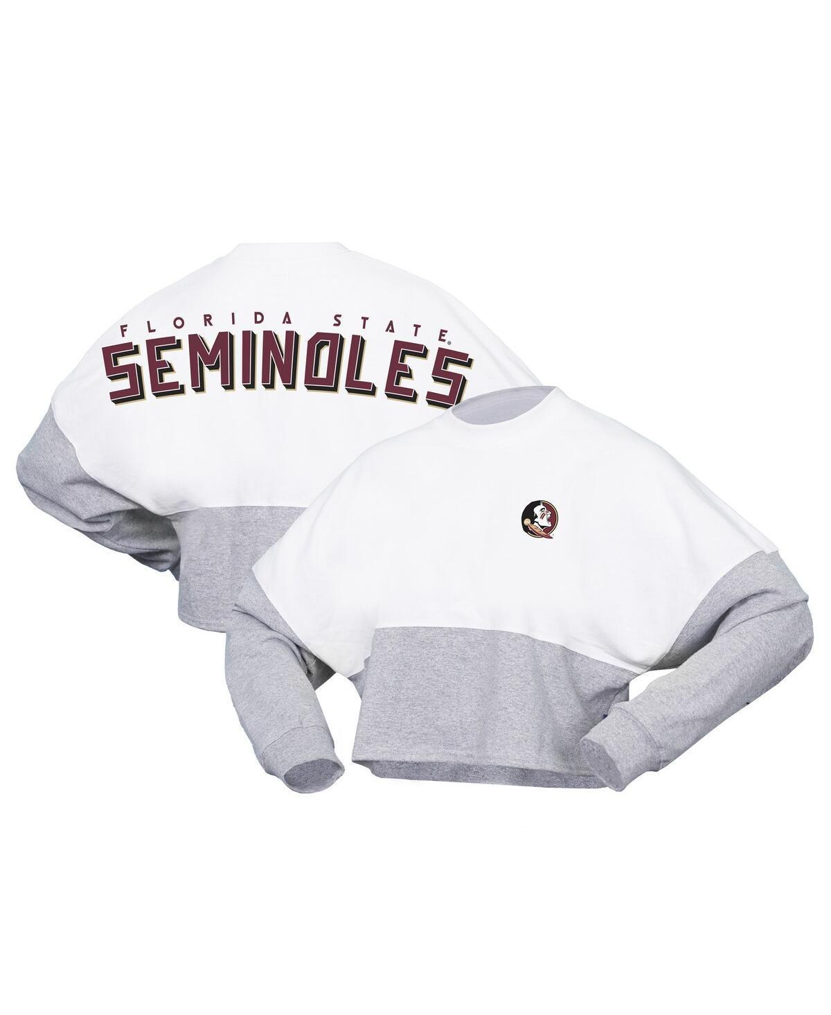 Women's Spirit Jersey  White Florida State Seminoles Heather Block Cropped Long Sleeve Jersey T-Shirt, Size: 2XL Product Image