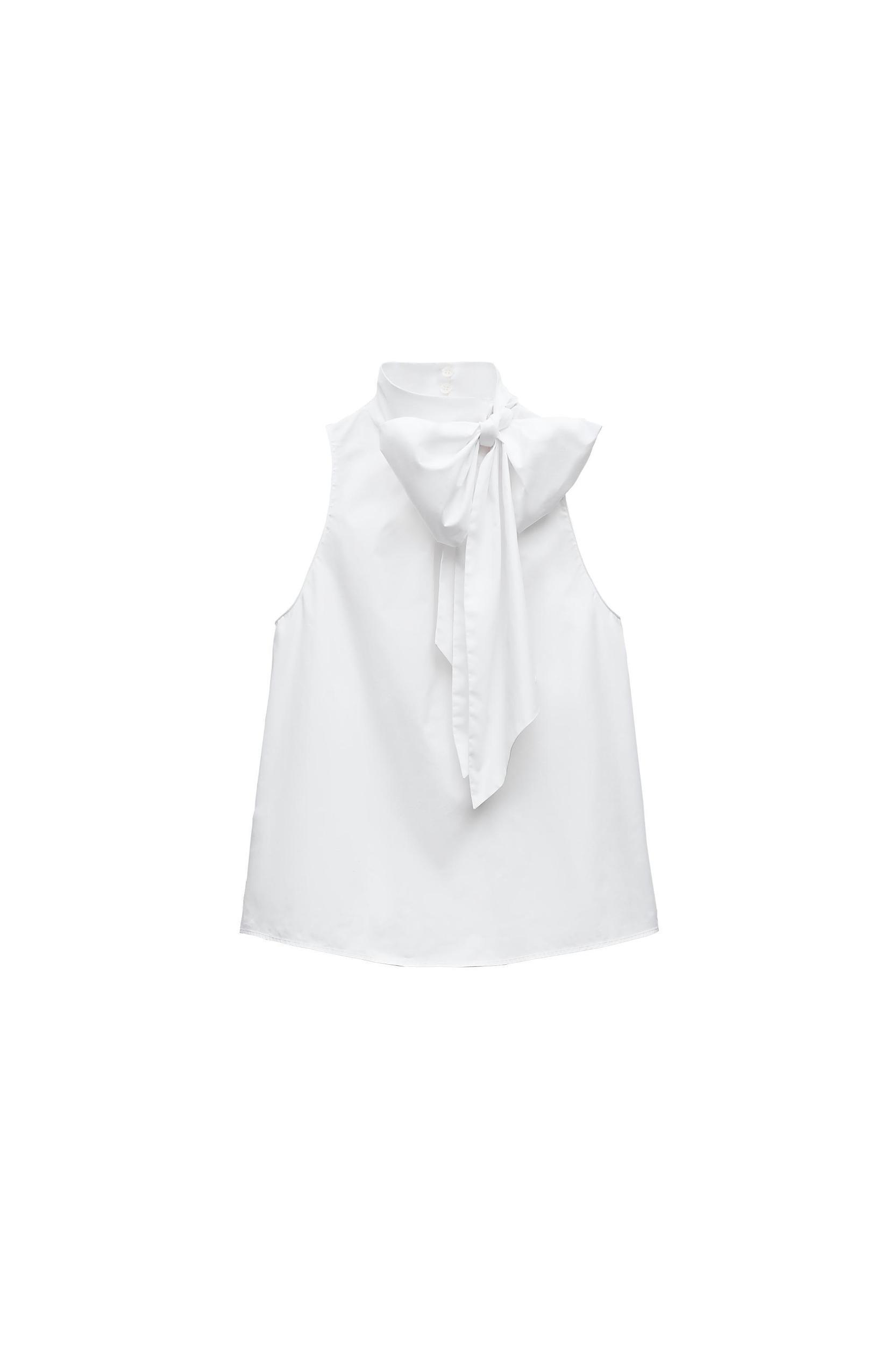 TIED HALTER TOP IN GABARDINE FABRIC Product Image
