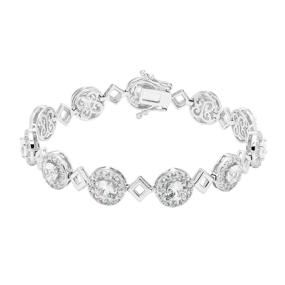 Sterling Silver Lab-Created White Sapphire Halo Link Bracelet, Women's, Size: 7.5" Product Image