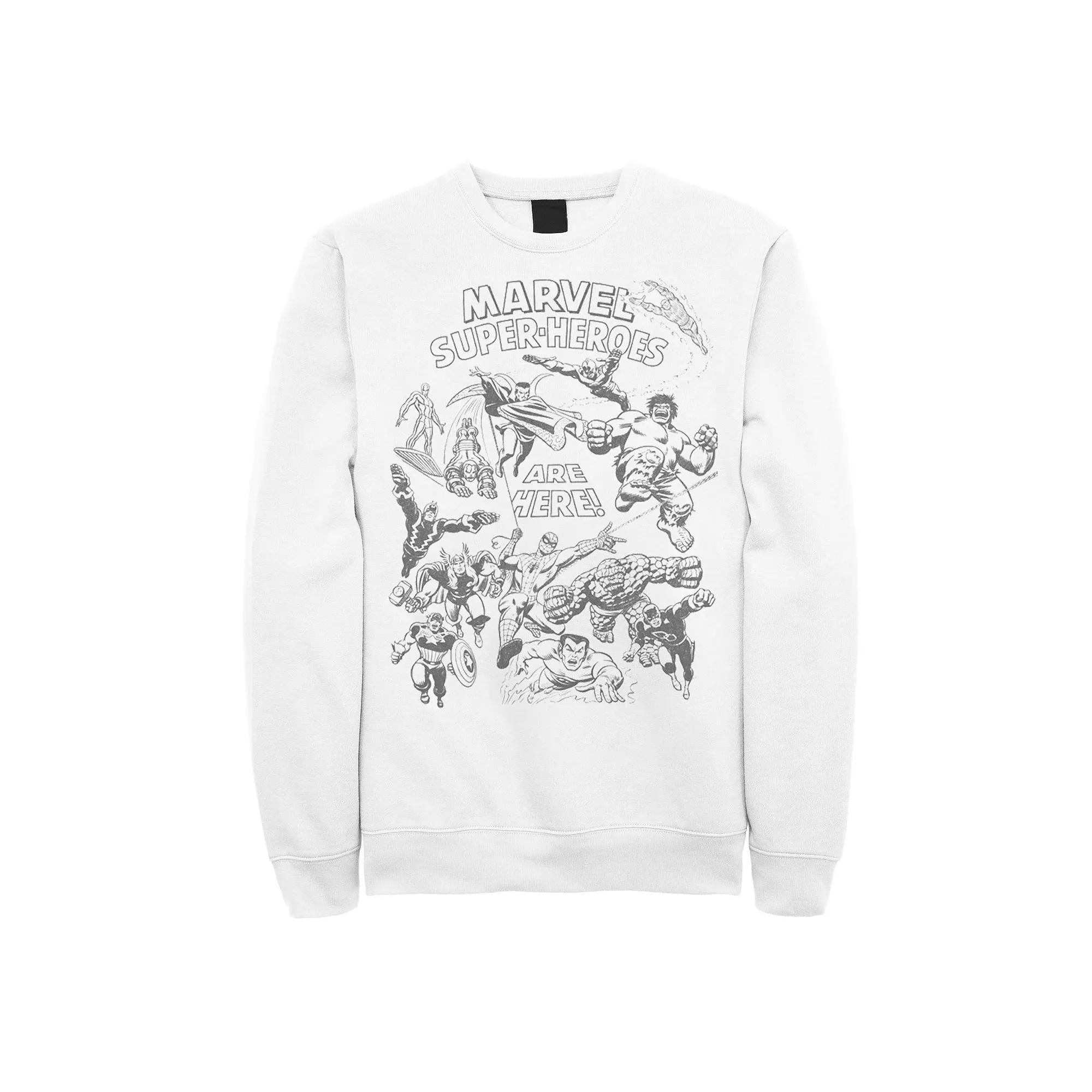 Men's Marvel Super-Heroes Are Here Sweatshirt, Size: Small, White Product Image