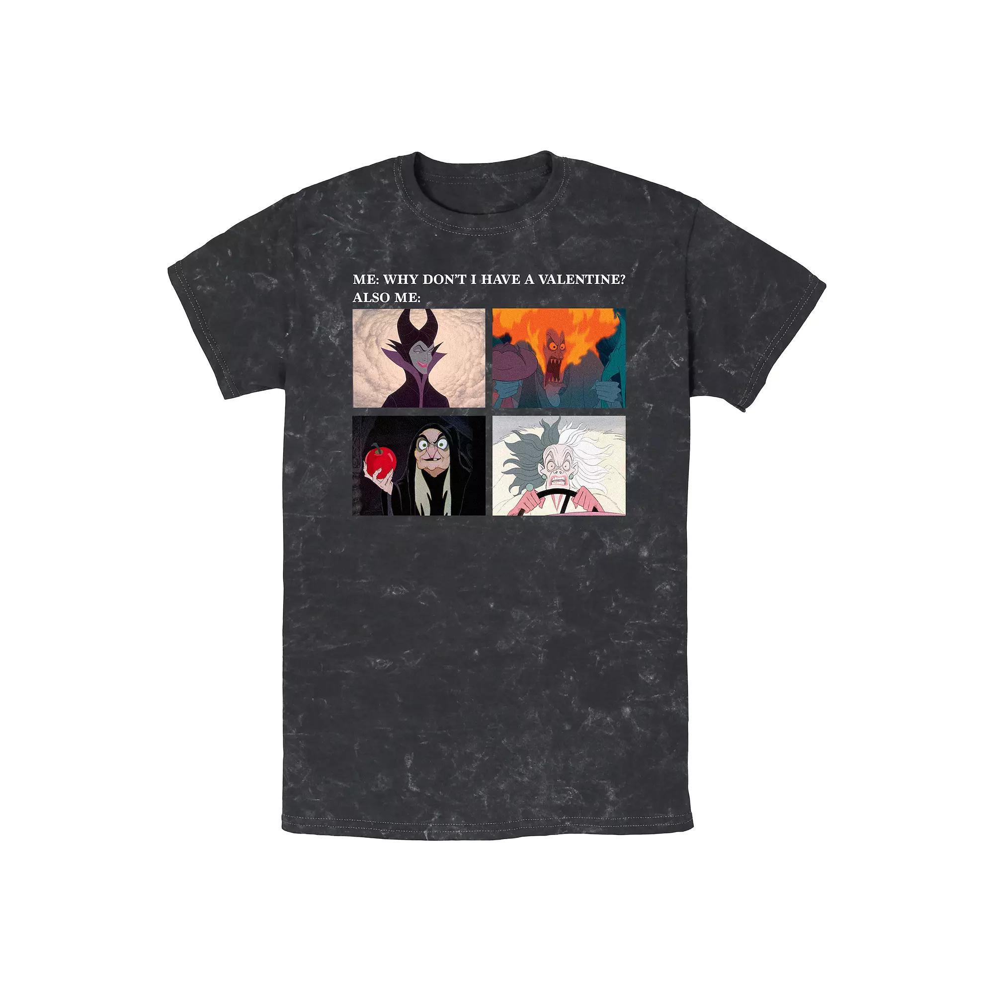 Disney Villains Why Don't I Have A Valentine Meme Men's Graphic Tee, Size: XL, Black Product Image
