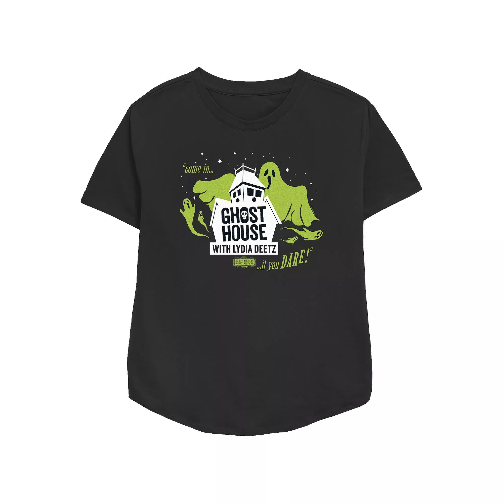 Women's Beetlejuice 2 Ghost House With Lydia Deetz Relaxed Fit Graphic Tee, Size: Medium, Black Product Image