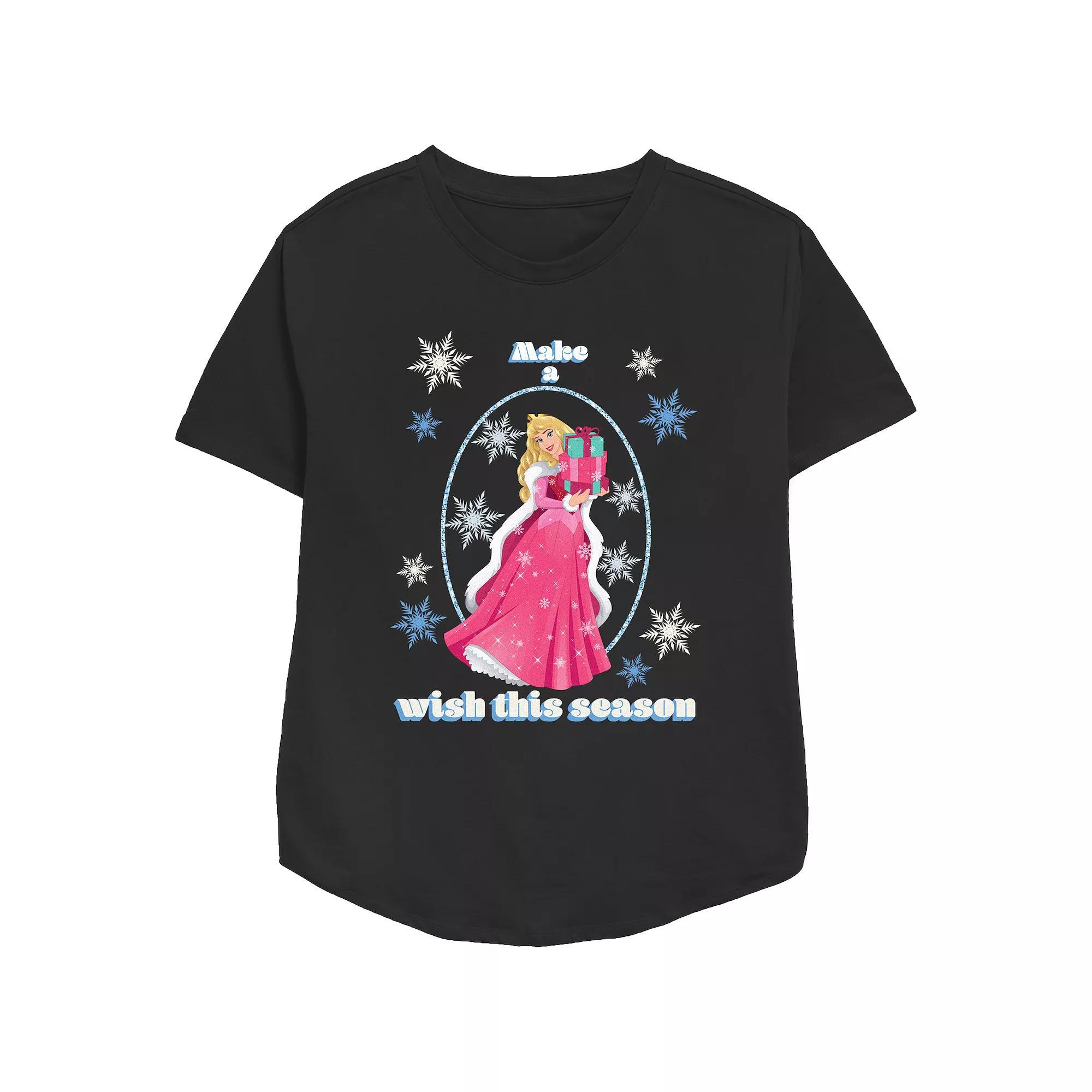 Disney Princess Sleeping Beauty Aurora Make A Wish This Season Women's Relaxed Fit Graphic Tee, Size: Medium, Black Product Image
