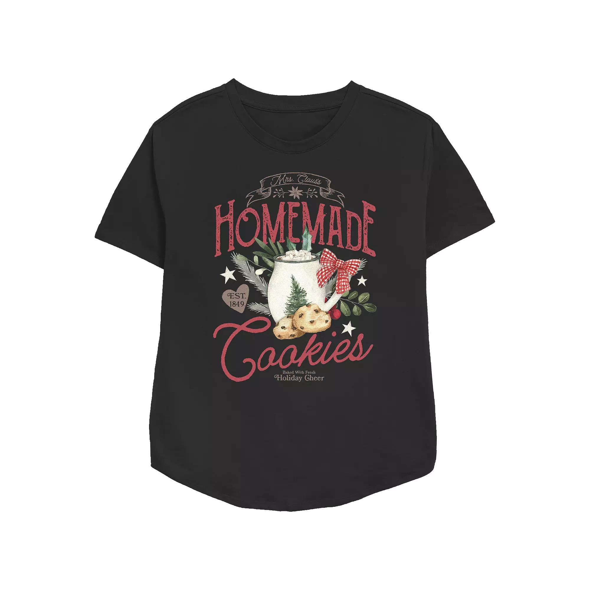 Women's Mrs. Claus' Homemade Christmas Cookies Relaxed Fit Graphic Tee, Size: Large, Black Product Image
