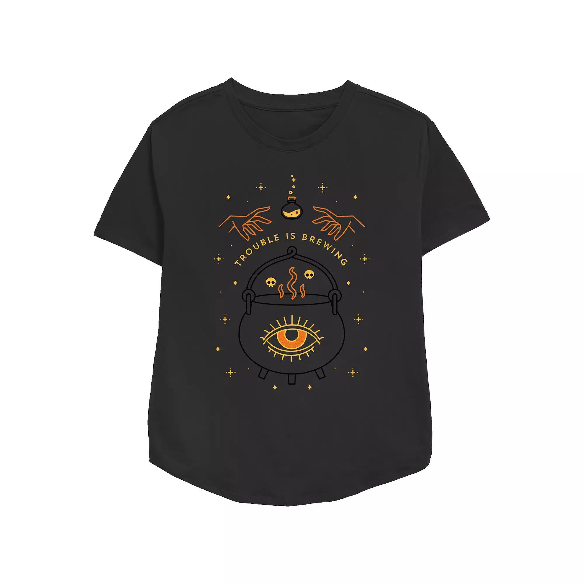 Disney's Hocus Pocus Trouble Is Brewing Women's Relaxed Fit Graphic Tee, Size: Large, Black Product Image