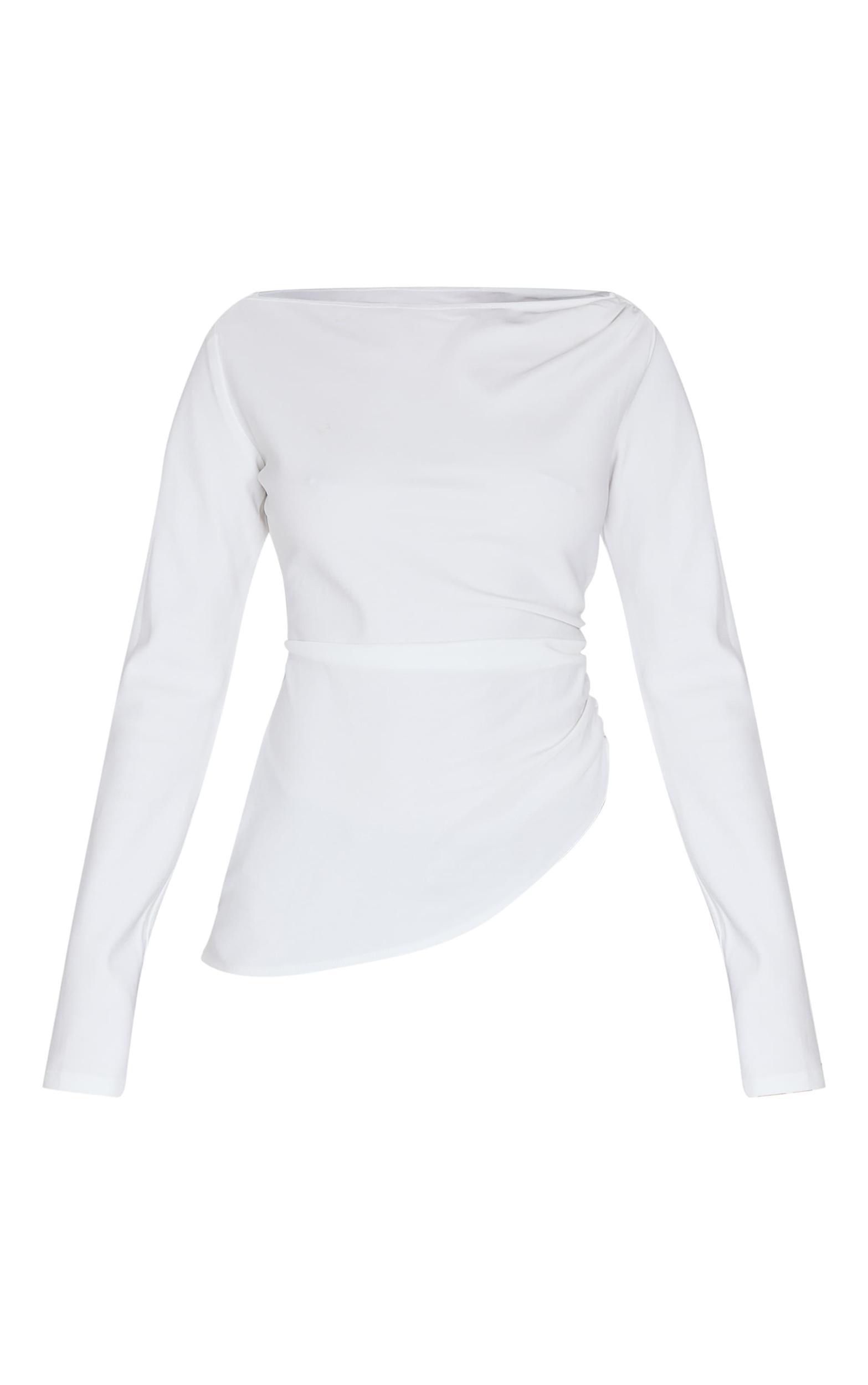 White Asymmetric Long Top Product Image