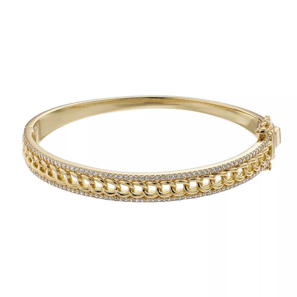 14k Gold Over Silver & Cubic Zirconia Chain Link Bangle Bracelet, Women's, Size: 7", Gold Tone Product Image