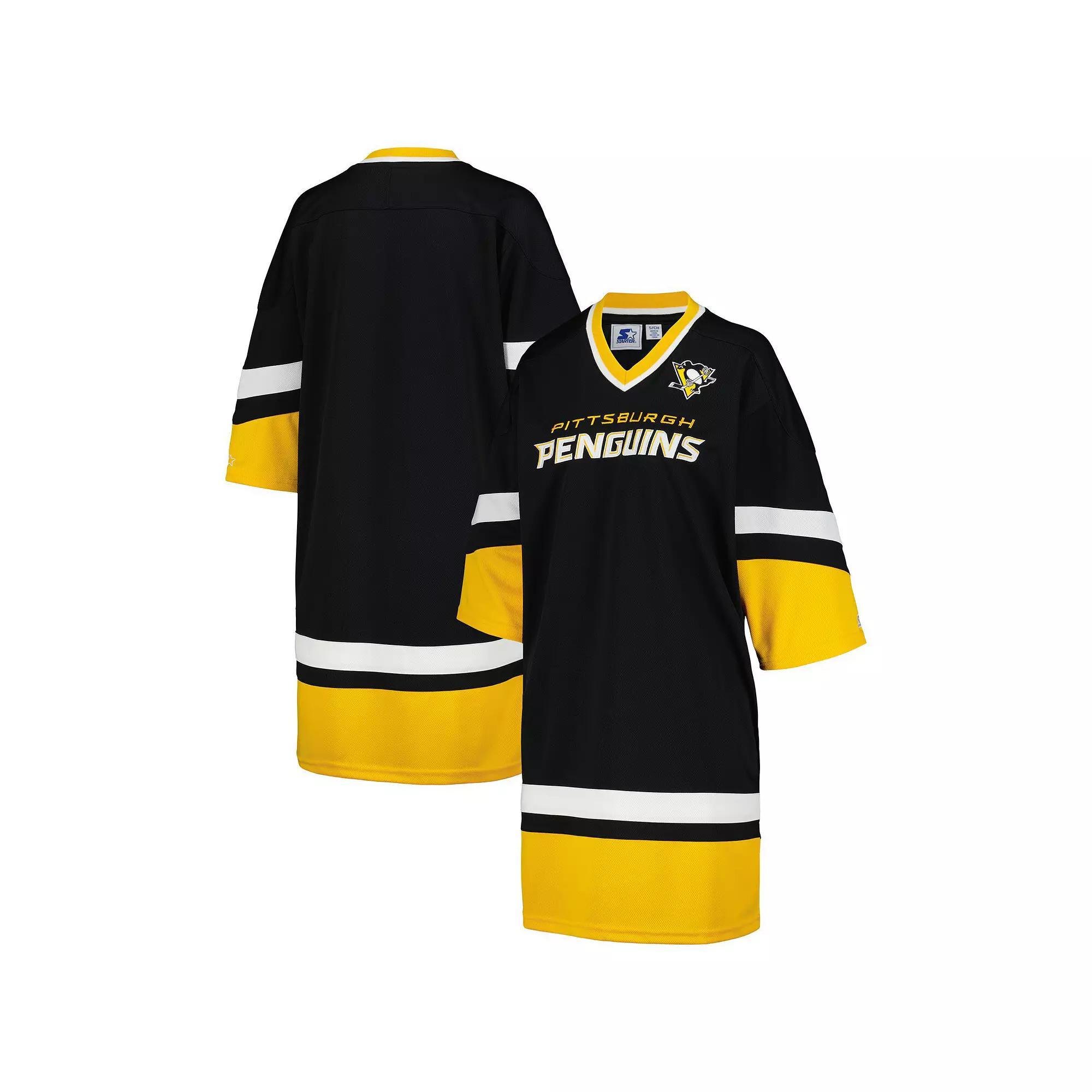 Women's Starter Black Pittsburgh Penguins Hurry-Up Offense Boxy V-Neck Half-Sleeve Sneaker Dress, Size: XL Product Image