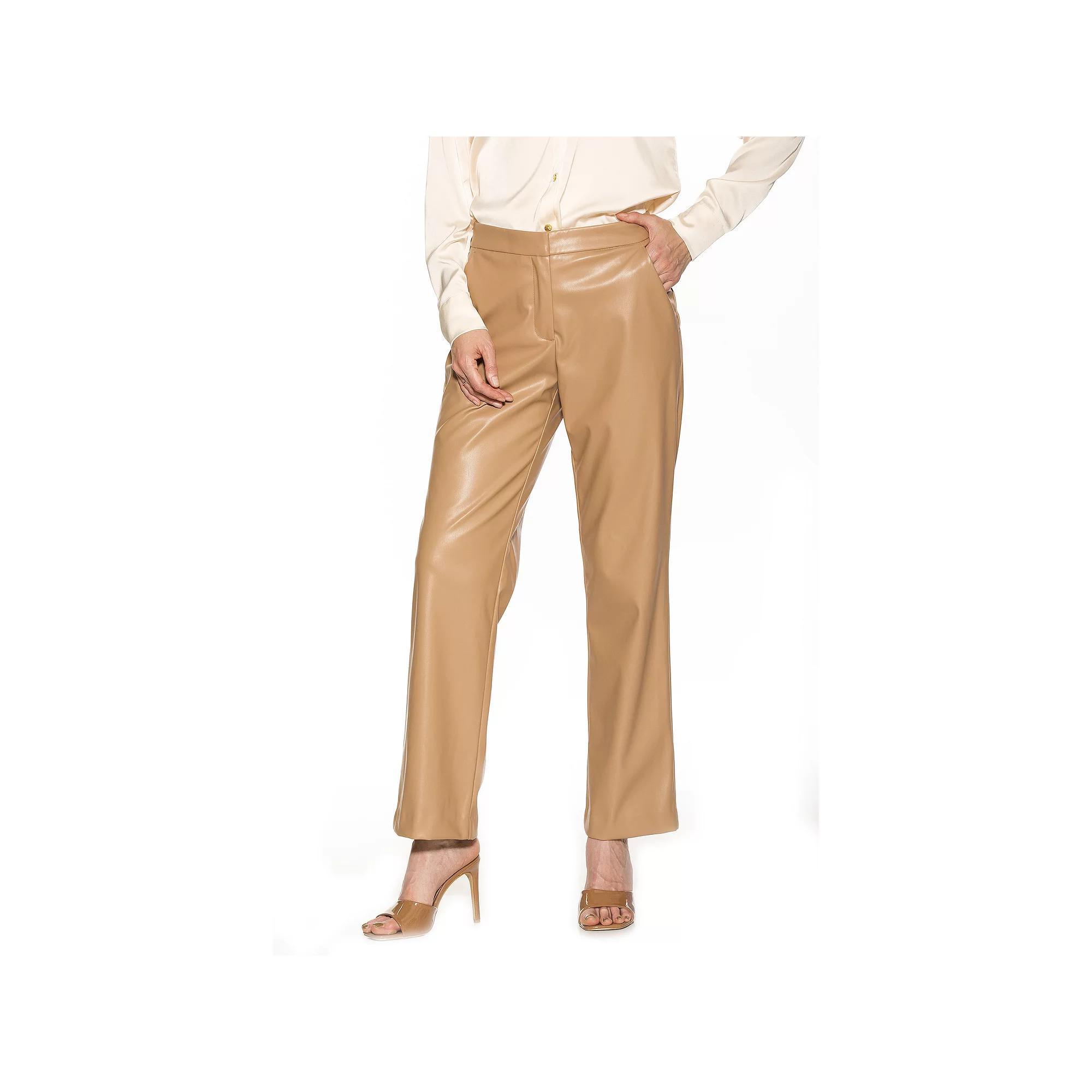 Women's ALEXIA ADMOR Faux-Leather Fitted Wide-Leg Pants, Size: 8, Camel Product Image