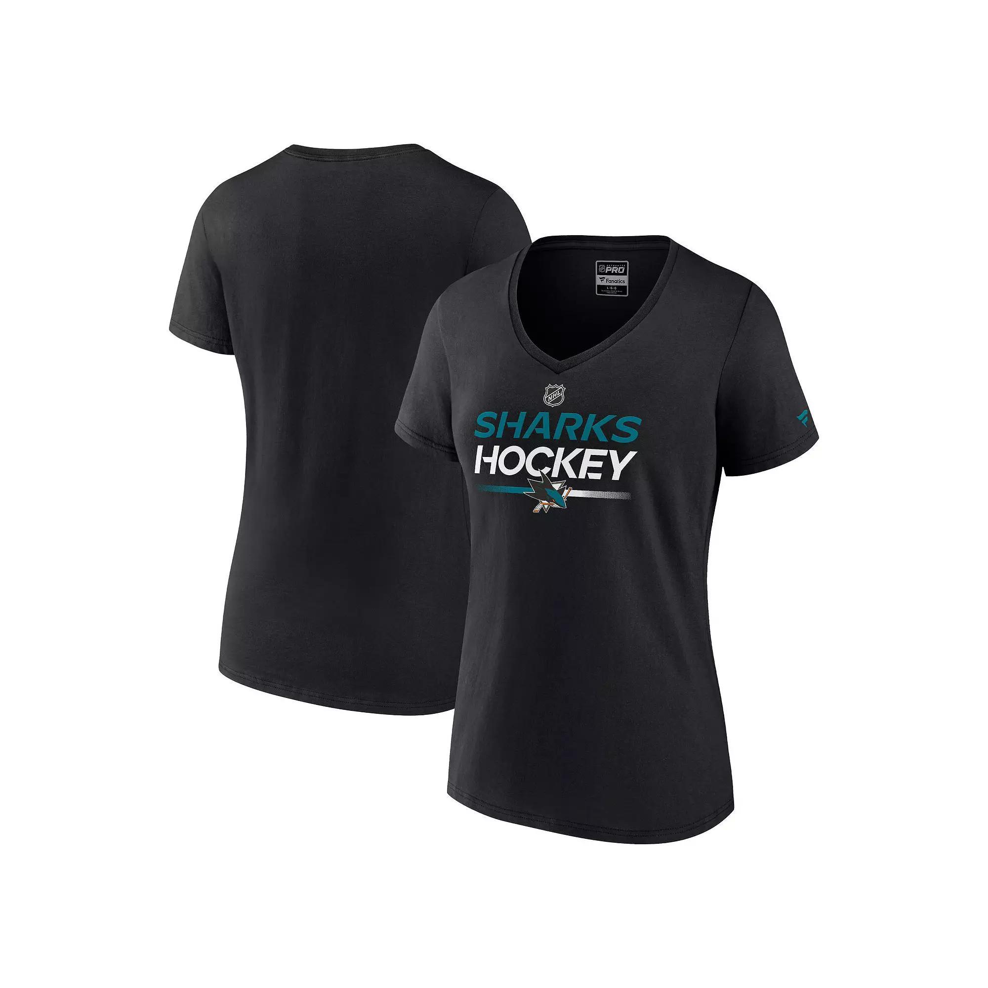 Women's Fanatics Branded  Black San Jose Sharks Authentic Pro V-Neck T-Shirt, Size: Medium, Sks Black Product Image