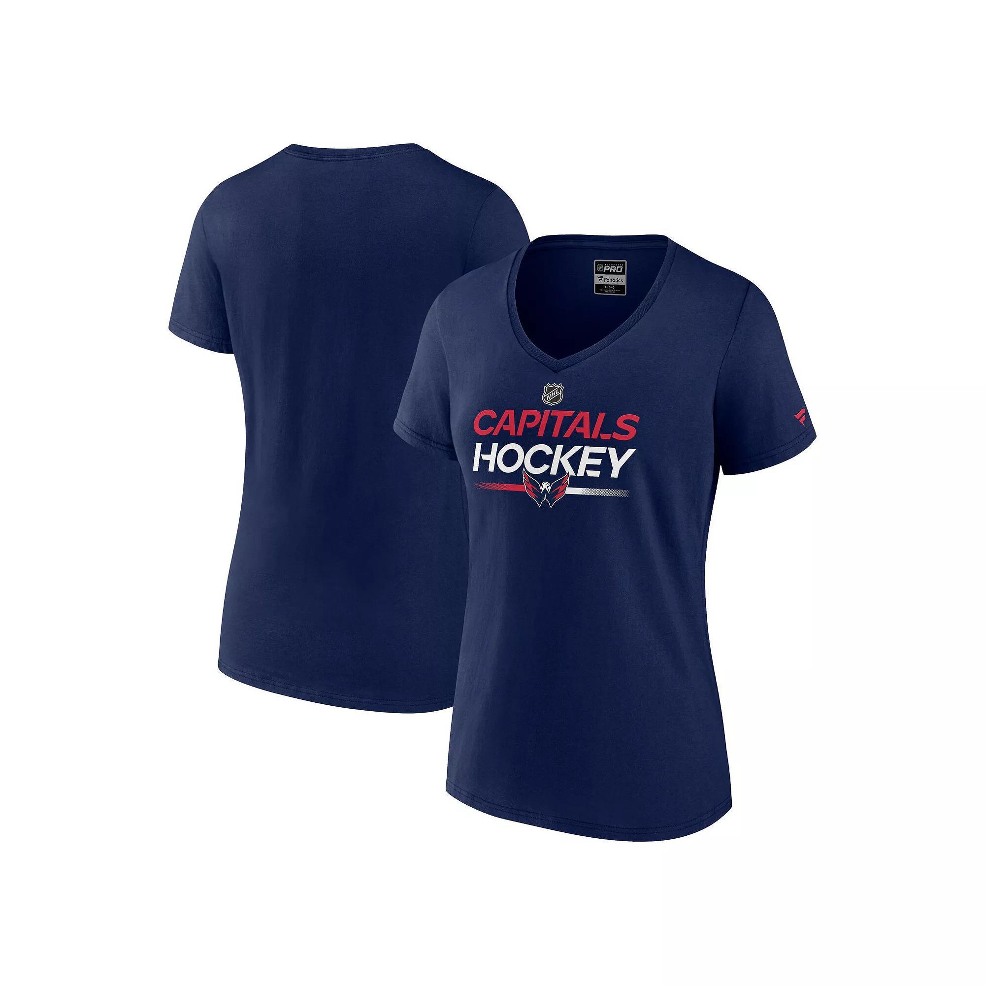 Women's Fanatics  Navy Washington Capitals Authentic Pro V-Neck T-Shirt, Size: XL, Blue Product Image