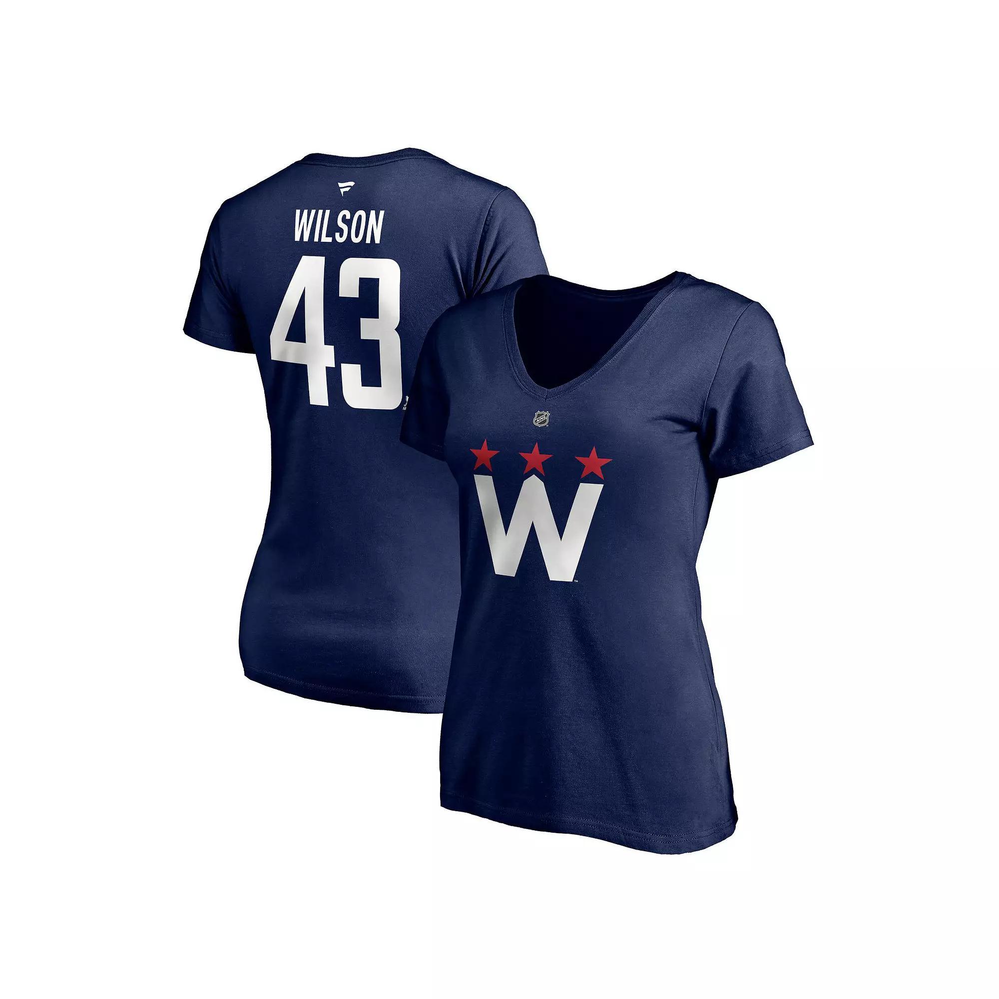 Women's Fanatics Branded Tom Wilson Navy Washington Capitals 2020/21 Alternate Authentic Stack Name & Number V-Neck T-Shirt, Size: 2XL, Blue Product Image