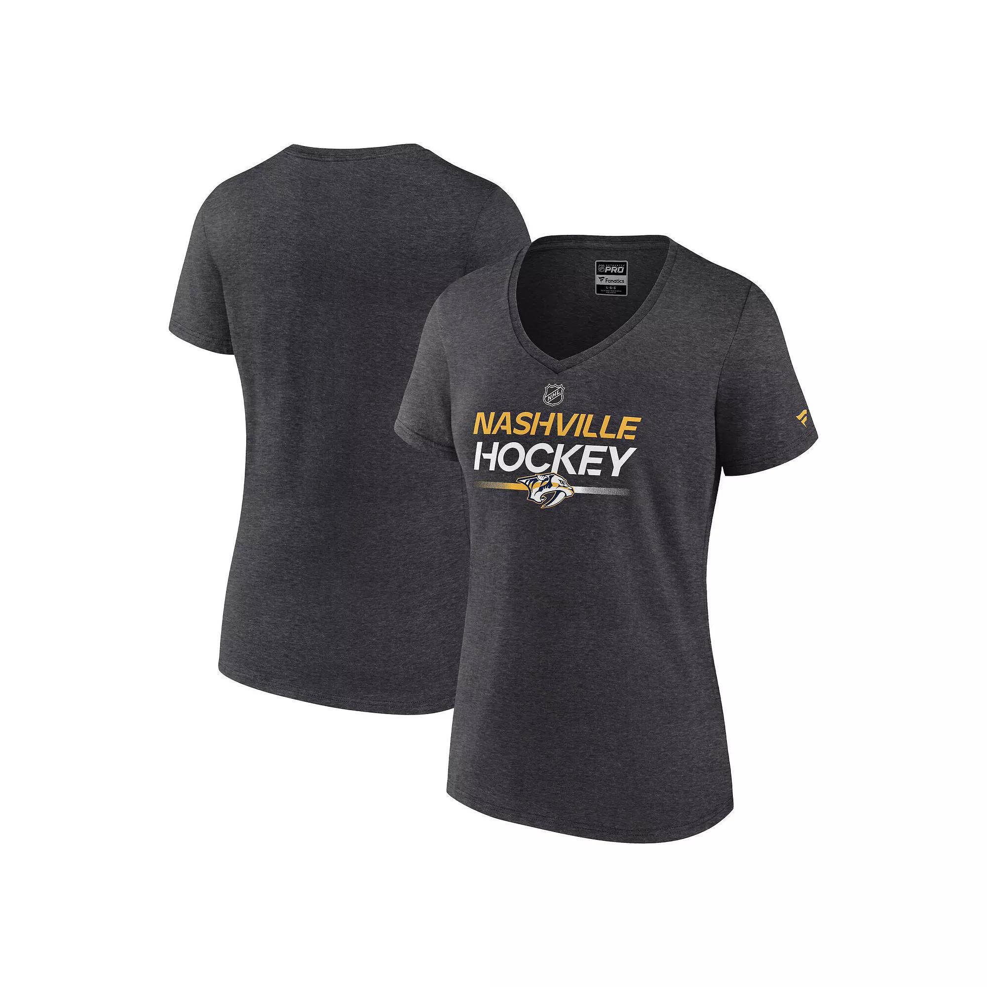 Women's Fanatics Heather Charcoal Nashville Predators Authentic Pro Primary V-Neck T-Shirt, Size: Small, Pdt Charco Product Image
