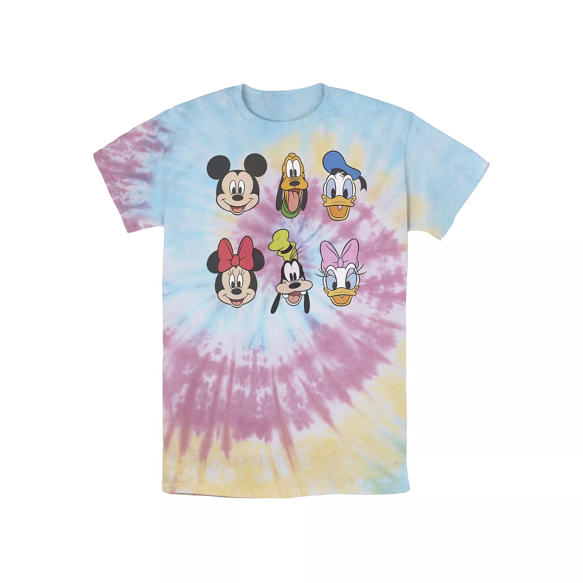 Men's Disney Mickey And Friends Group Shot Heads Wash Tee, Size: Small, Black Grey Product Image