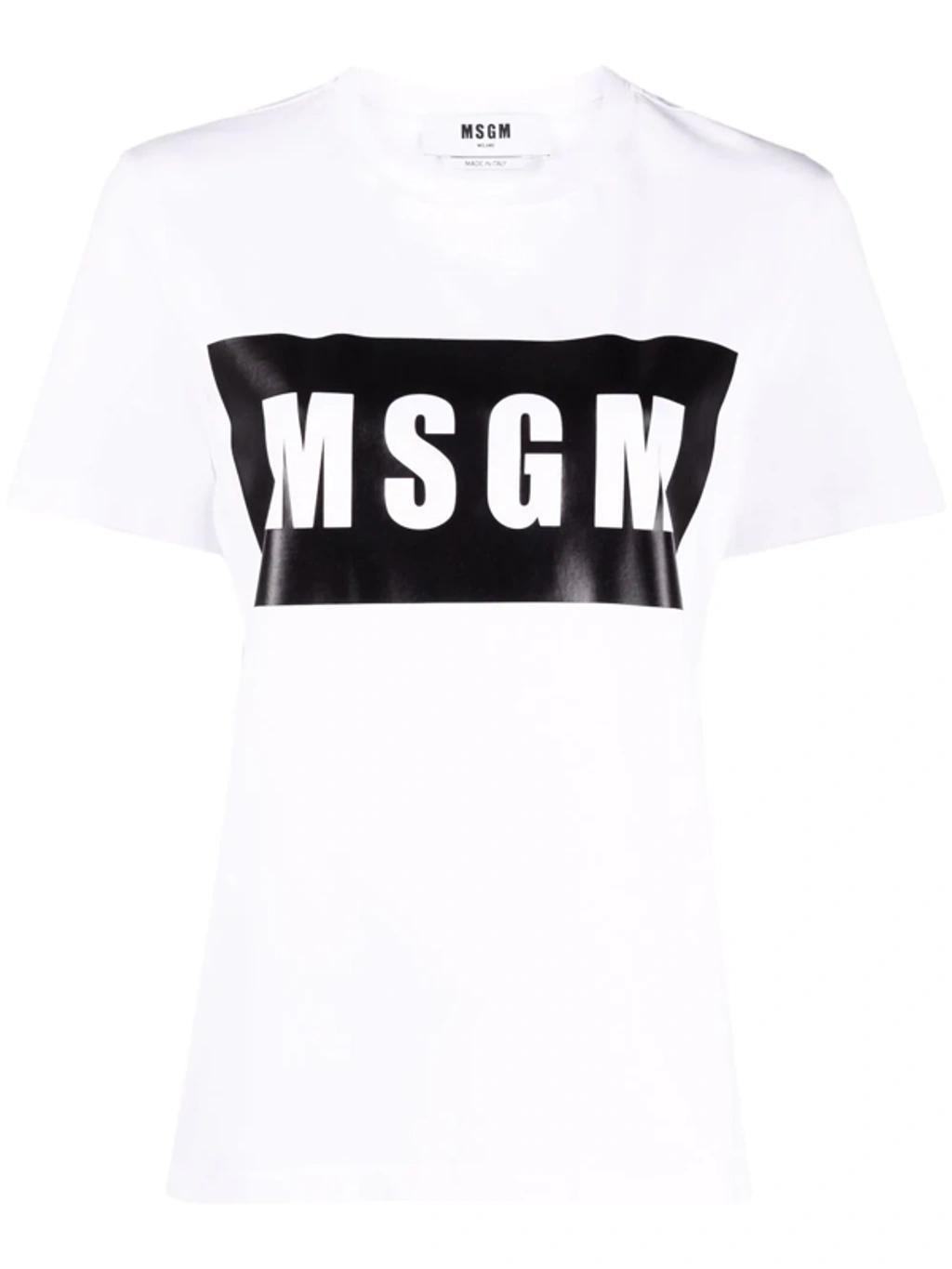 MSGM Logo Print Crewneck T-shirt In White Product Image