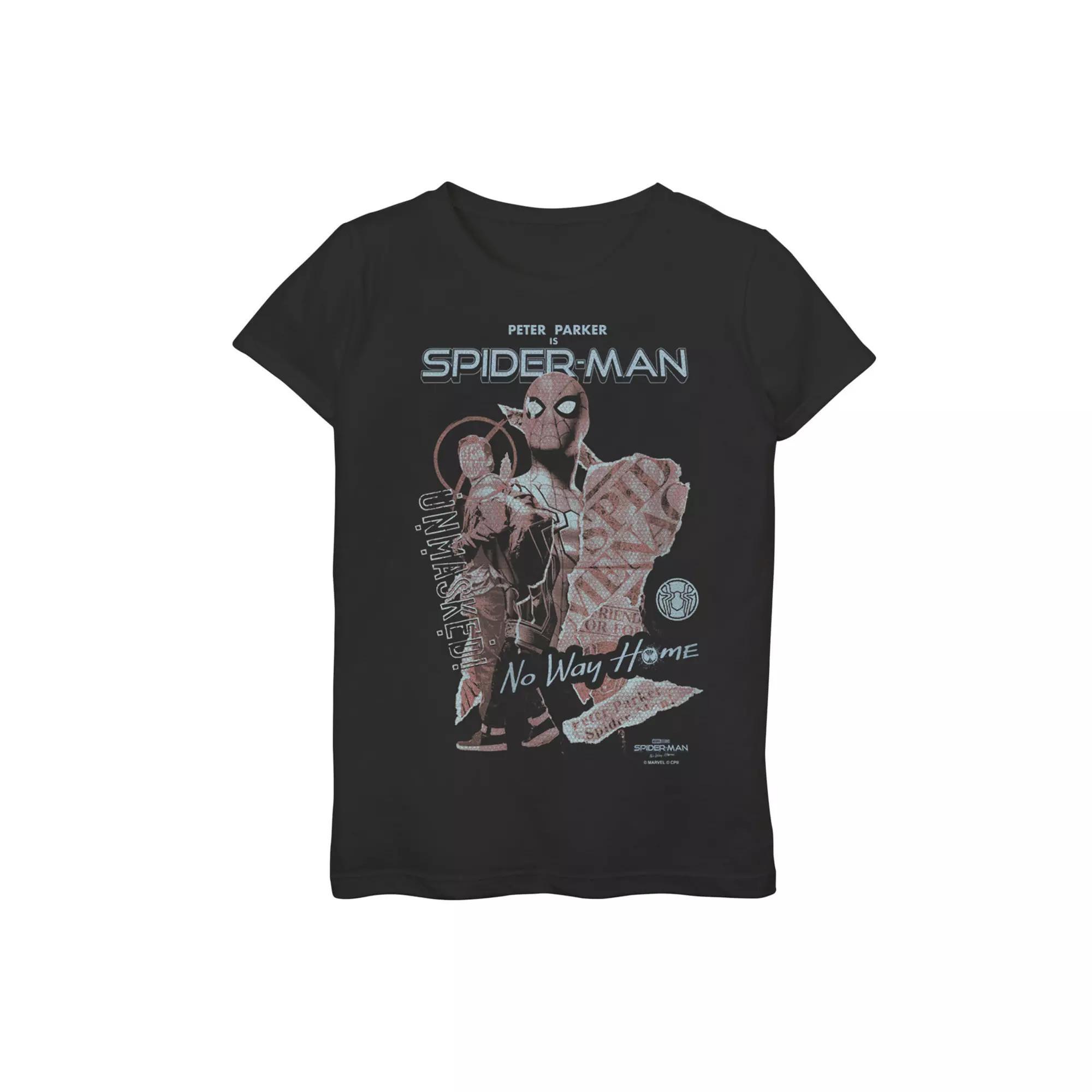 Girls 7-16 Marvel Spider-Man No Way Home Unmasked Poster Graphic Tee, Girl's, Size: Large, Black Product Image
