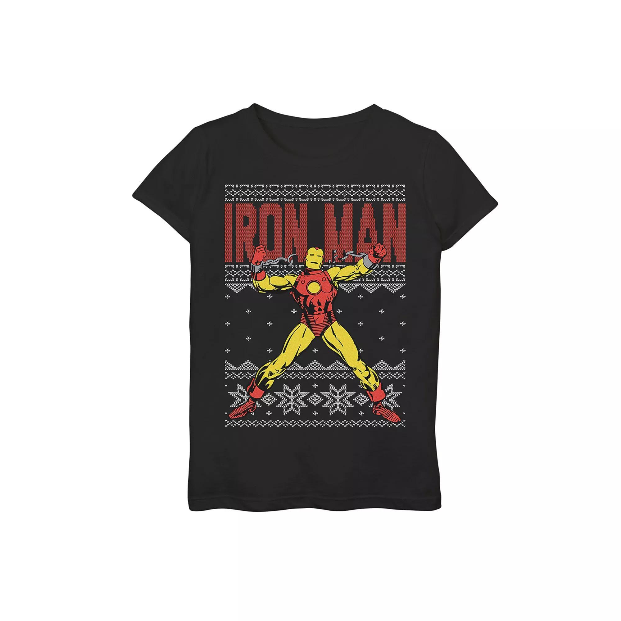 Girls 7-16 Marvel Iron Man Retro Ugly Sweater Christmas Graphic Tee, Girls Product Image