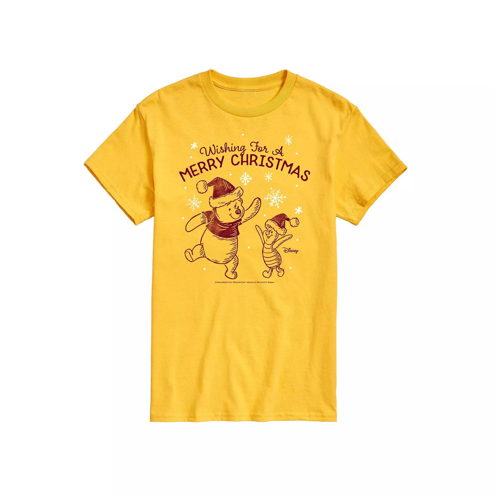 Disneys Winnie The Pooh Mens Wish For Merry Christmas Graphic Tee Athletic Grey Product Image