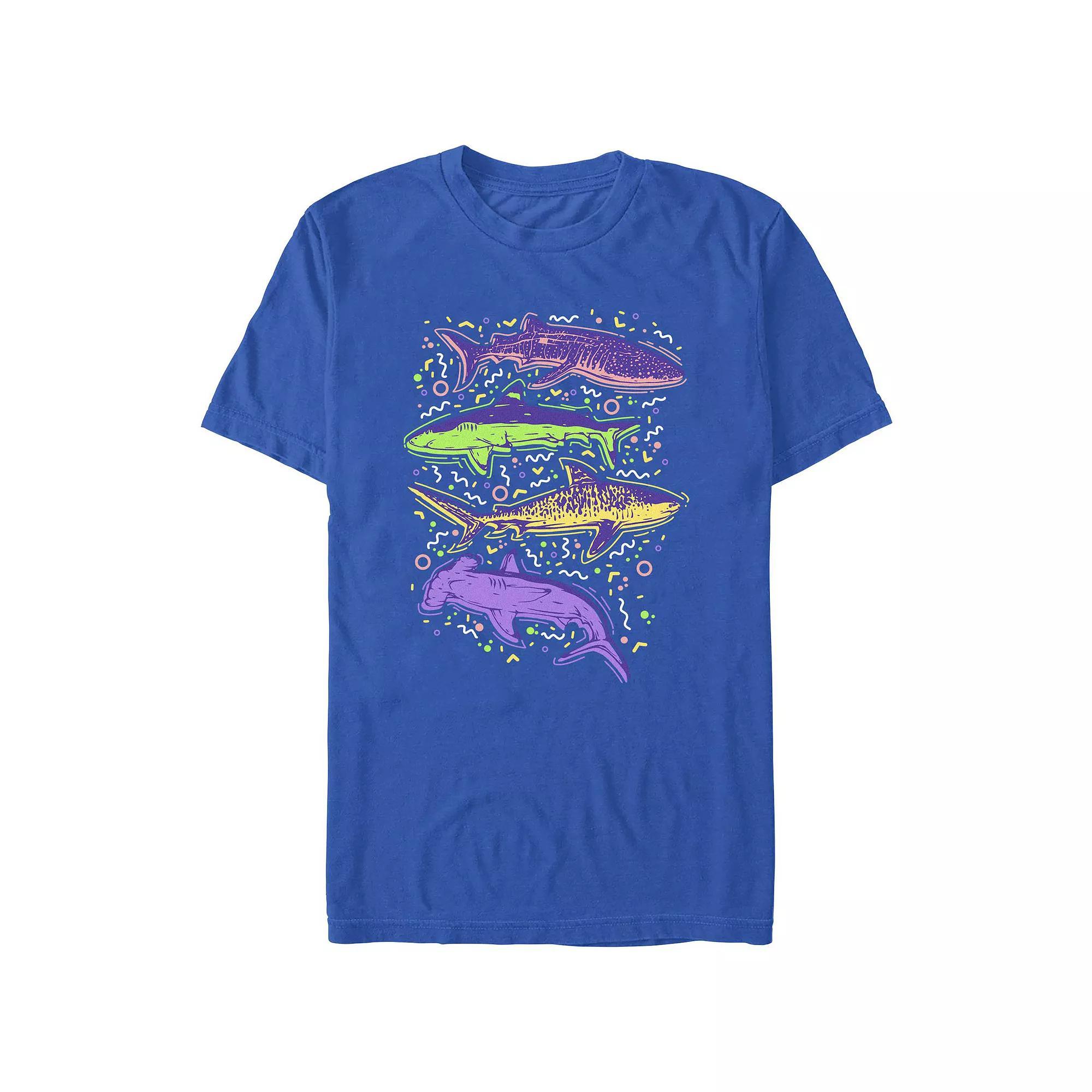 Men's Colorful Sharks And Doodles Graphic Tee, Size: Large, Light Blue Product Image
