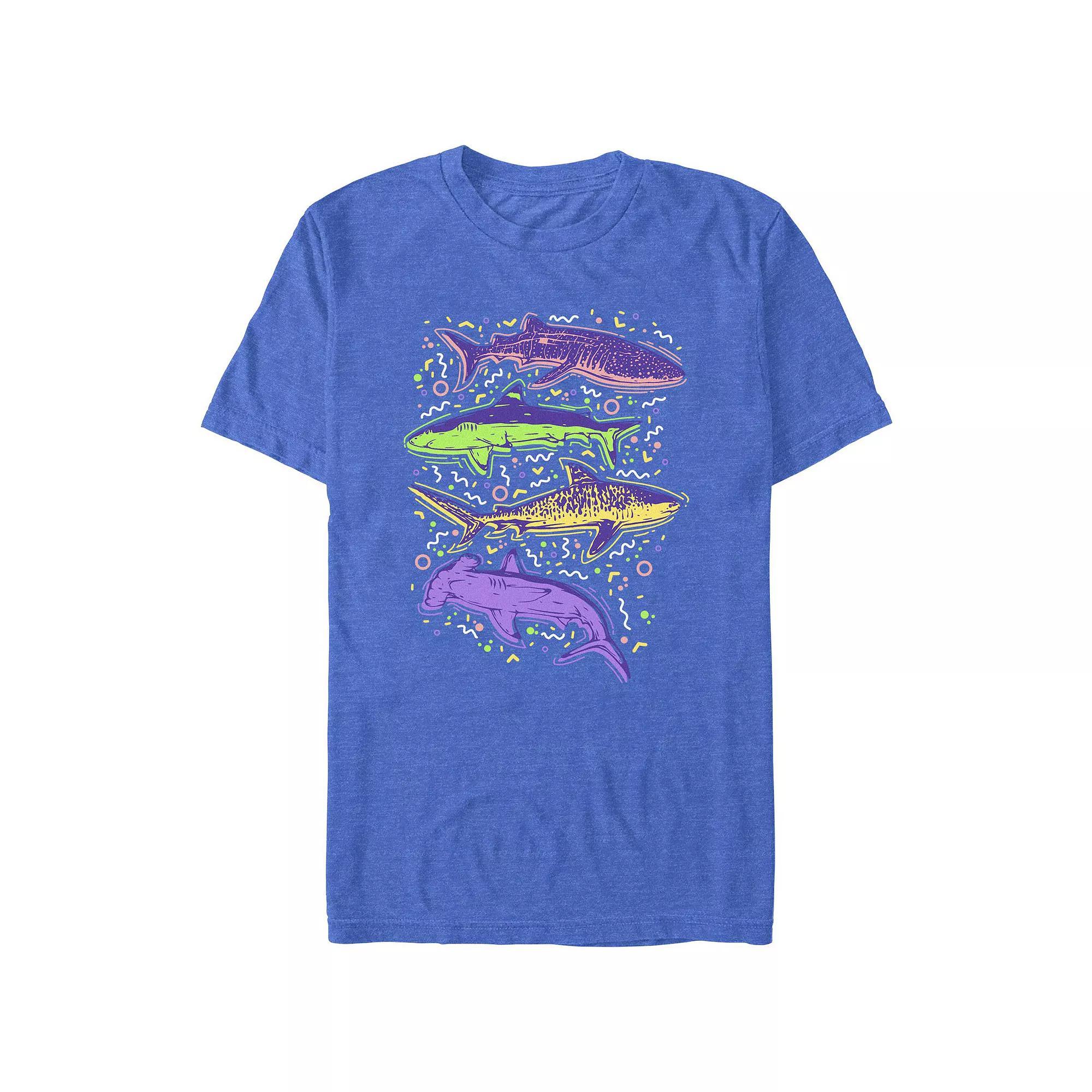 Men's Colorful Sharks And Doodles Graphic Tee, Size: Large, Light Blue Product Image