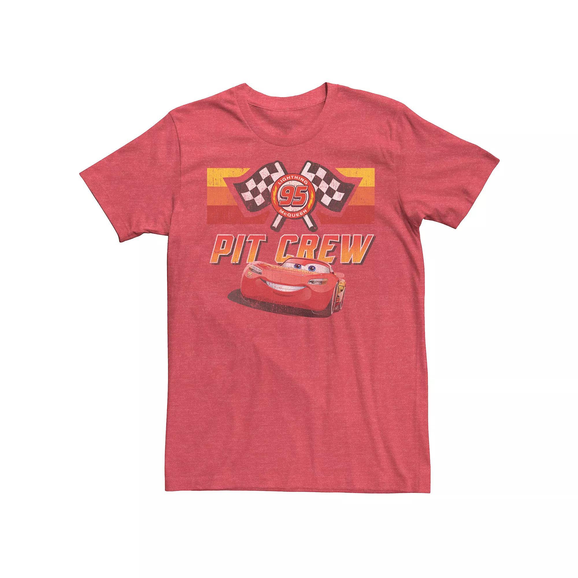 Disney / Pixars Cars Lightining McQueen Mens Pit Crew Red Distressed Tee Product Image
