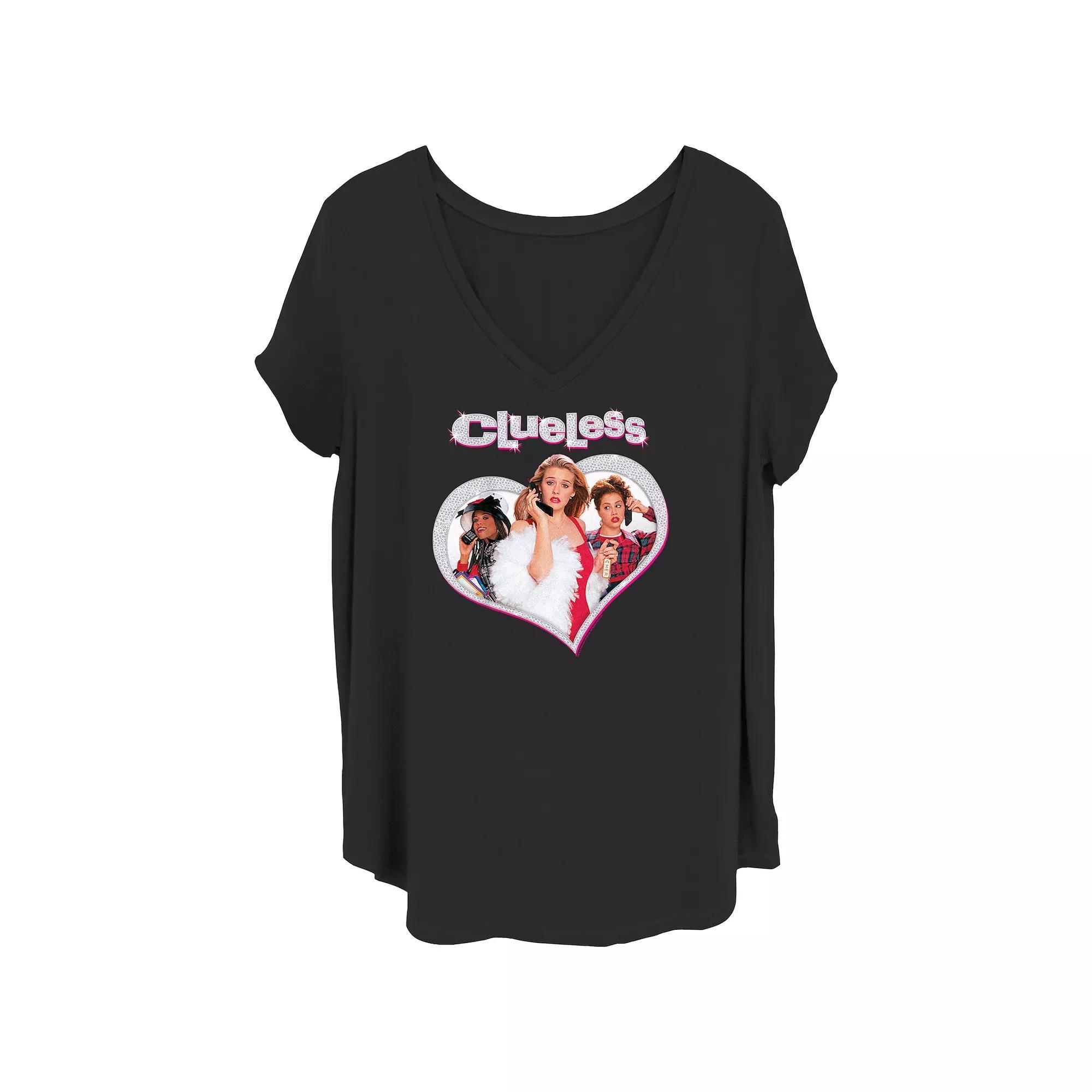Juniors' Plus Clueless Sparkle V-Neck Graphic Tee, Women's, Size: 2XL, Black Product Image