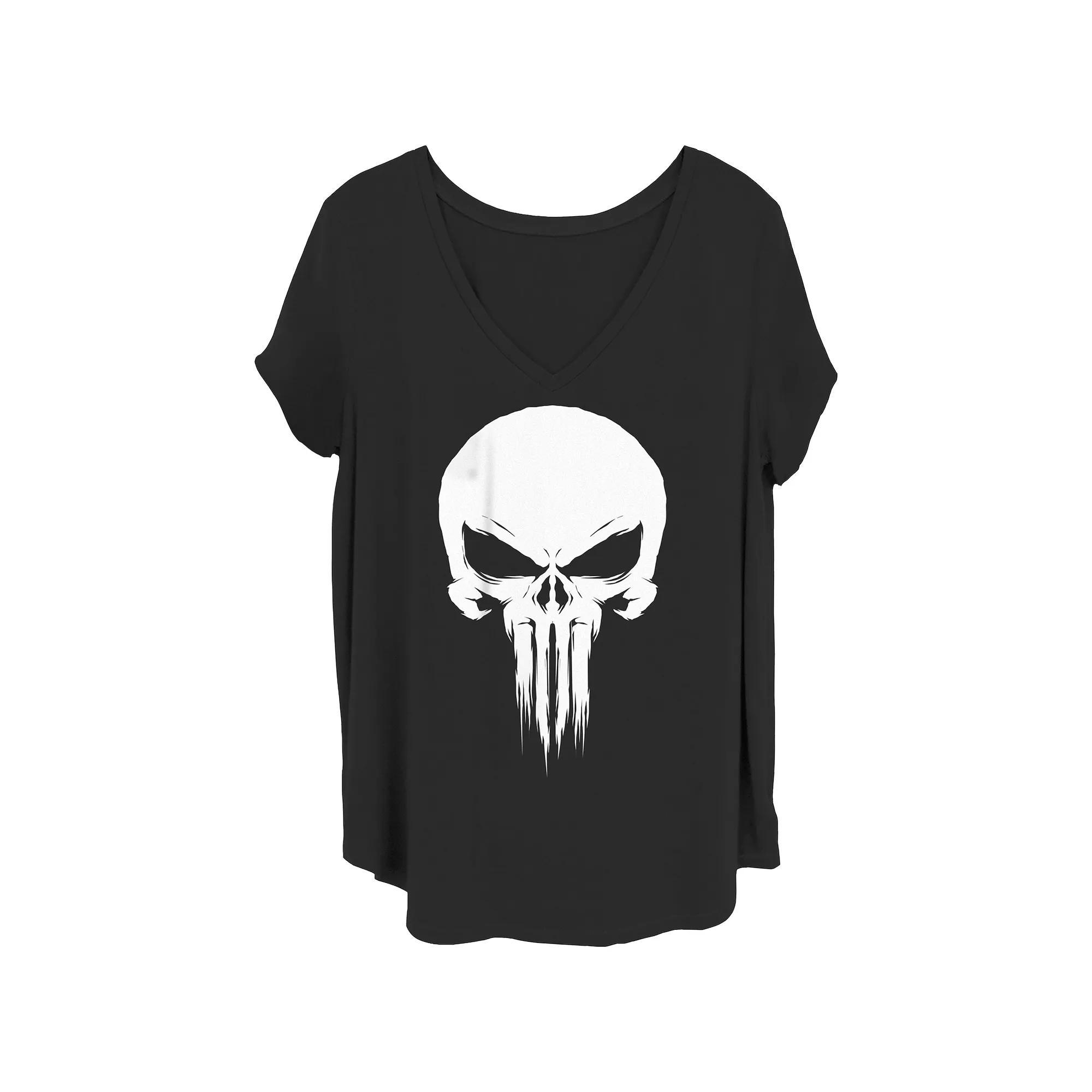 Juniors' Plus Size Marvel: The Punisher Painted Chest Logo Graphic Tee, Girl's, Size: 4XL, Black Product Image
