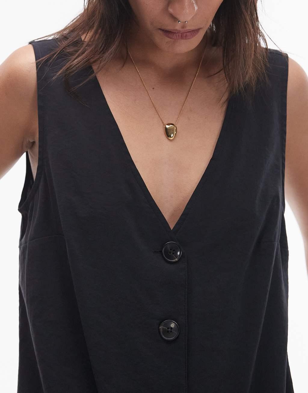 Topshop button down romper in black cupro Product Image