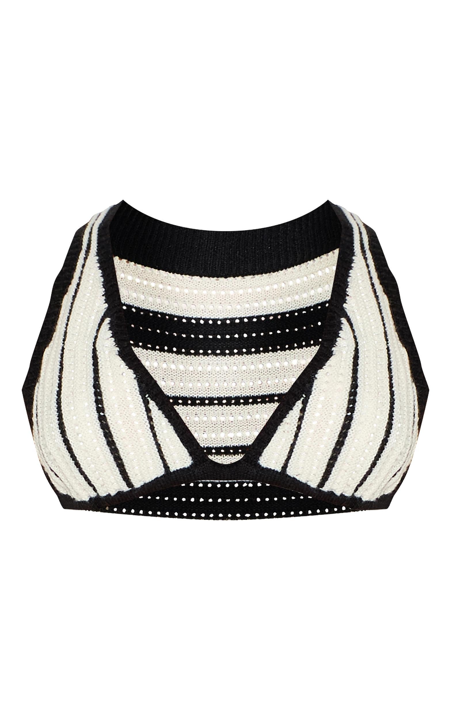 Petite Monochrome Crochet Knit Open Back Bralet Product Image